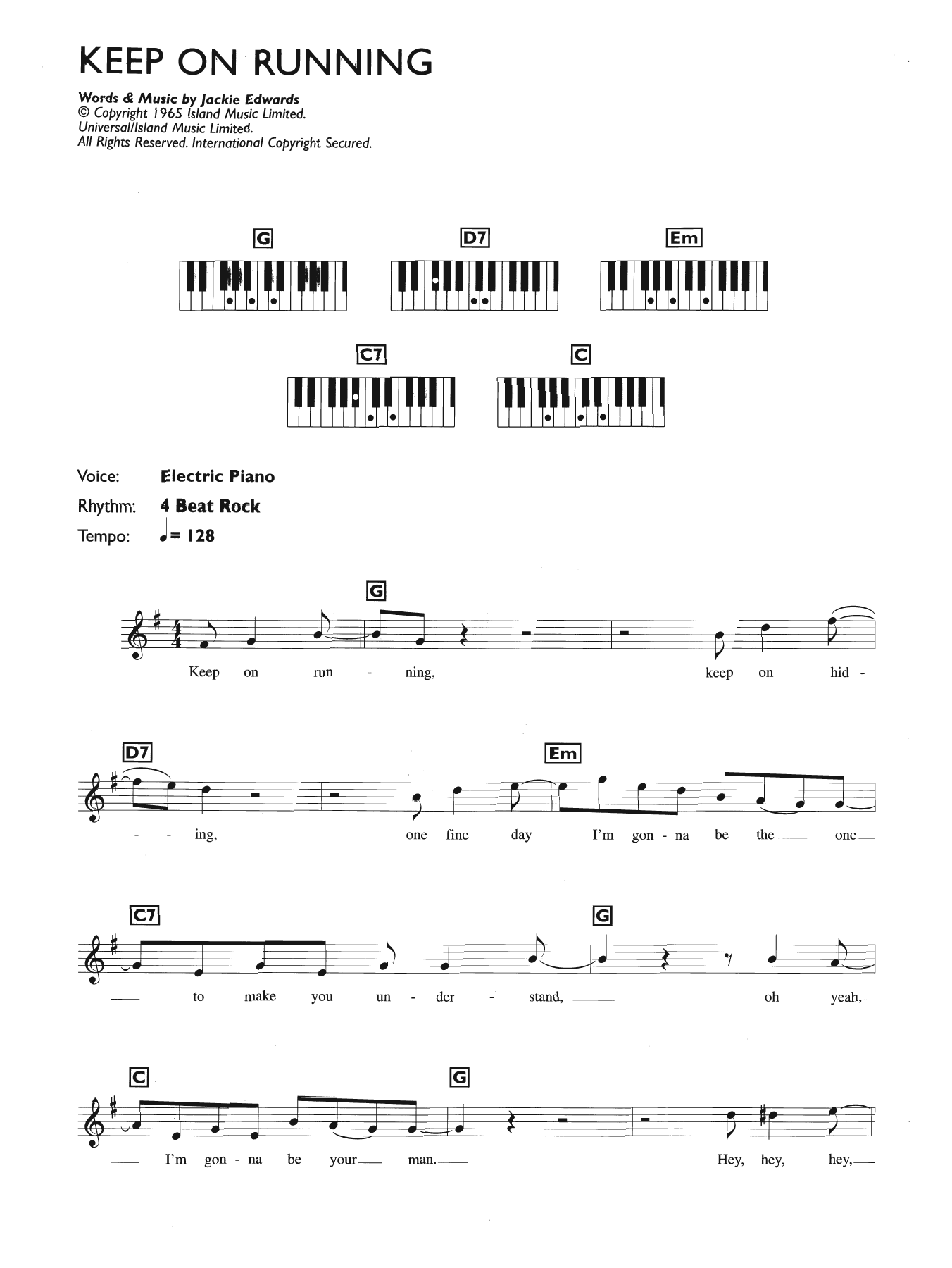 Keep On Running (Piano Chords/Lyrics) von The Spencer Davis Group