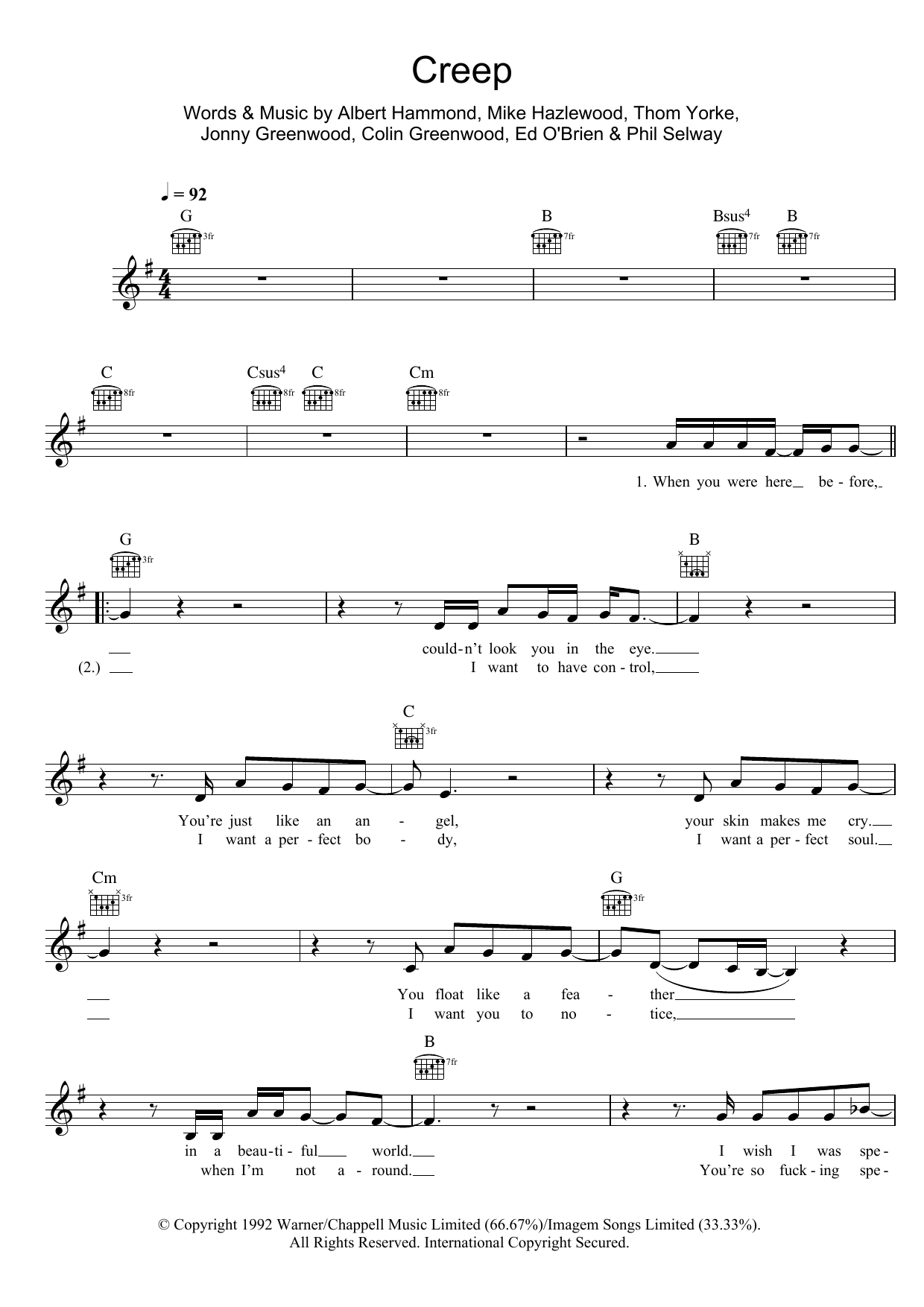 Creep (Lead Sheet / Fake Book) von Radiohead