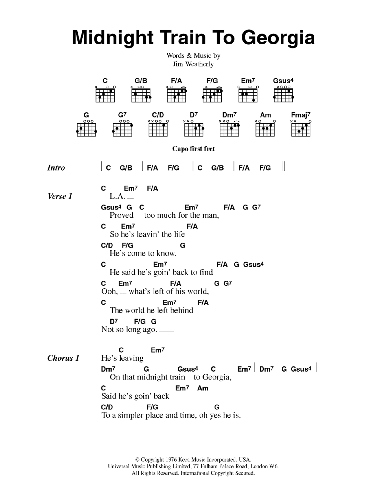 Midnight Train To Georgia (Guitar Chords/Lyrics) von Gladys Knight & The Pips