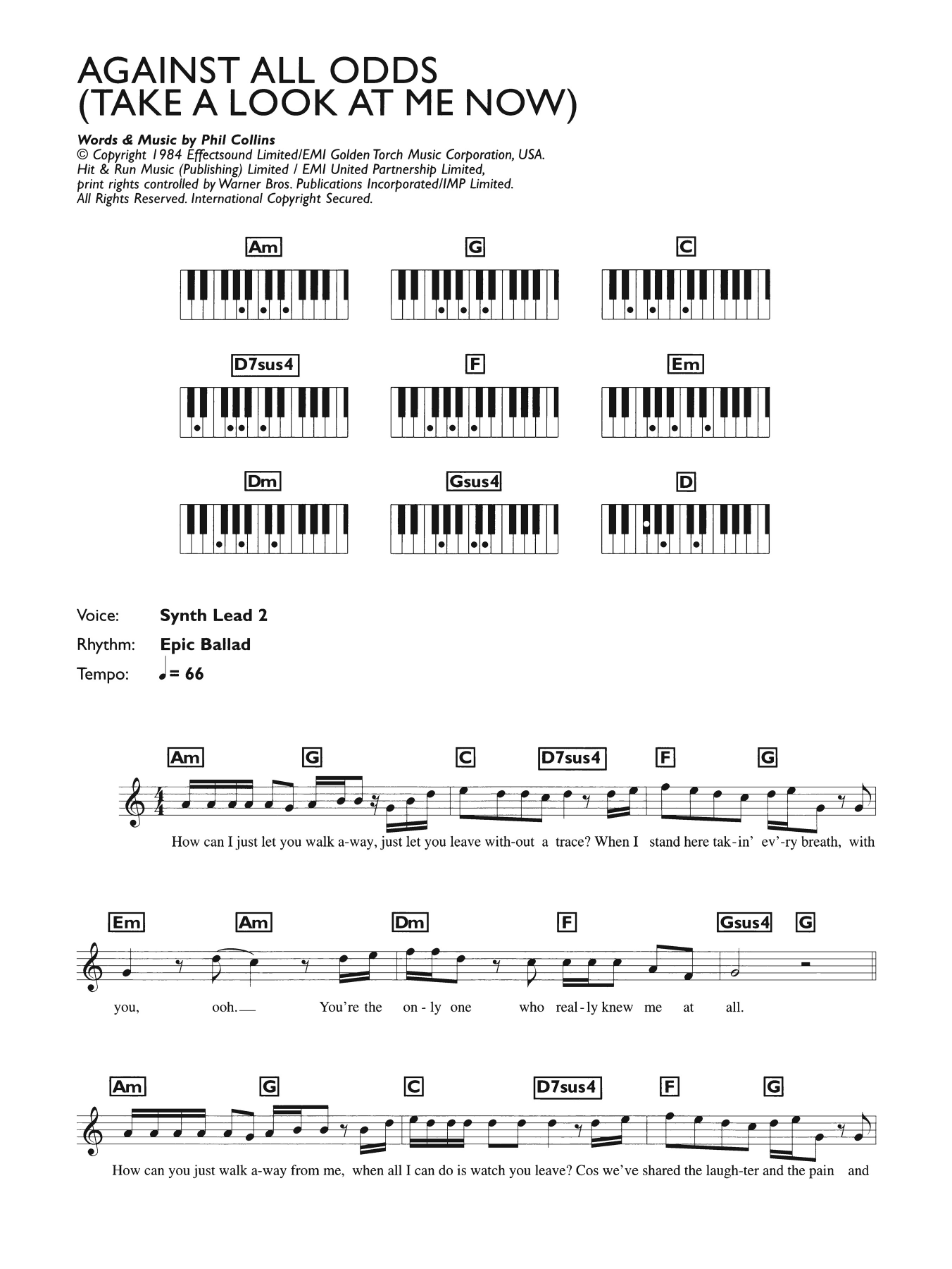 Against All Odds (Take A Look At Me Now) (Piano Chords/Lyrics) von Phil Collins