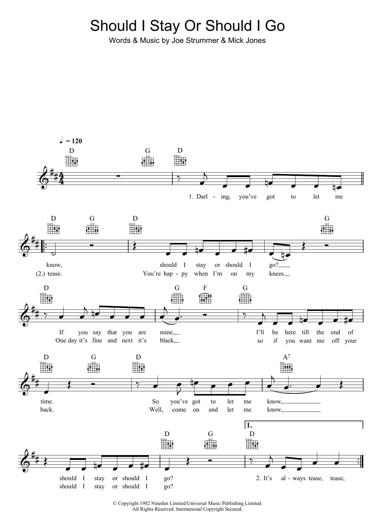 Should I Stay Or Should I Go (Lead Sheet / Fake Book) von The Clash