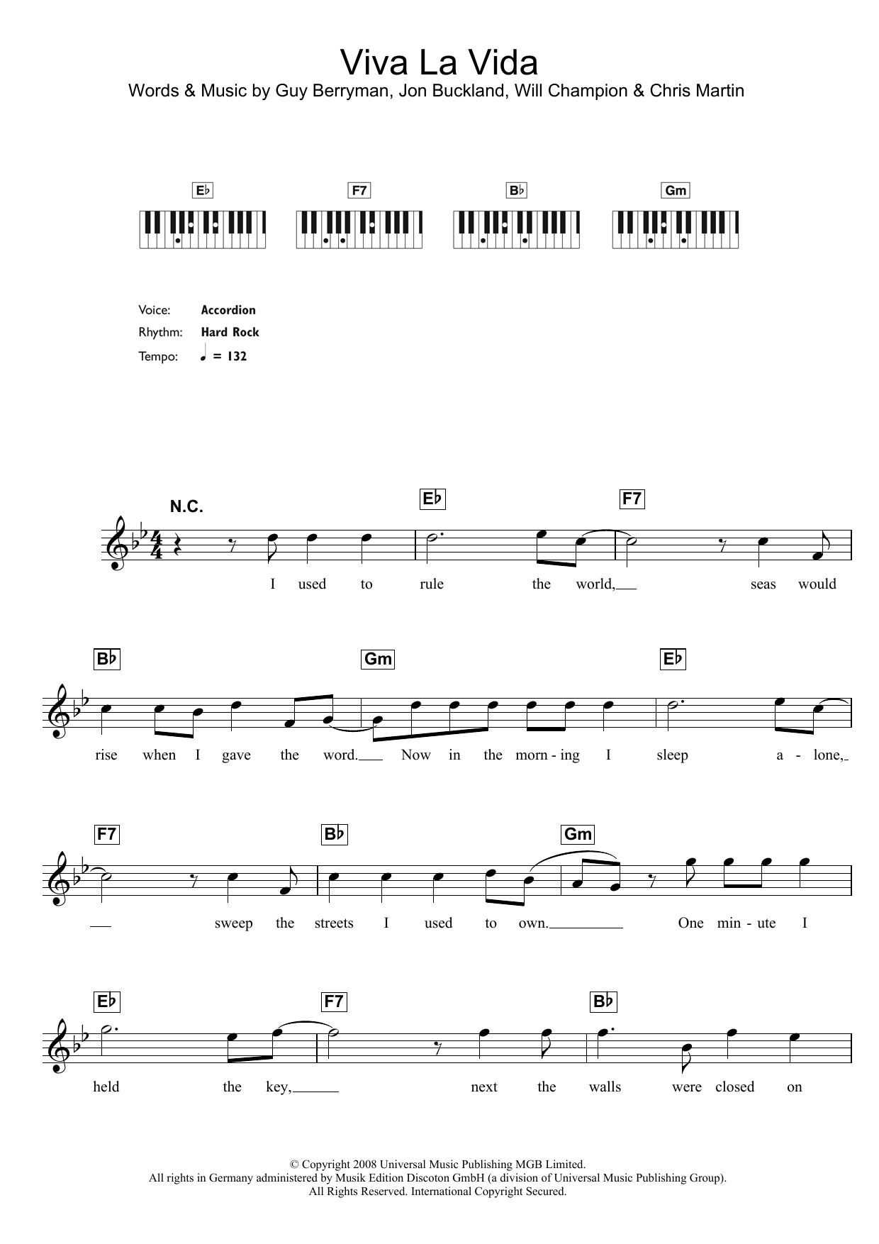 Viva La Vida (Piano Chords/Lyrics) von Coldplay