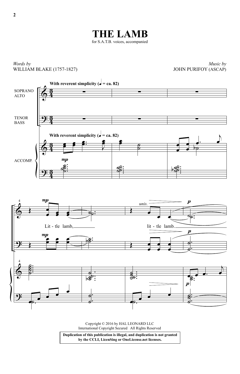 The Lamb (SATB Choir) von John Purifoy