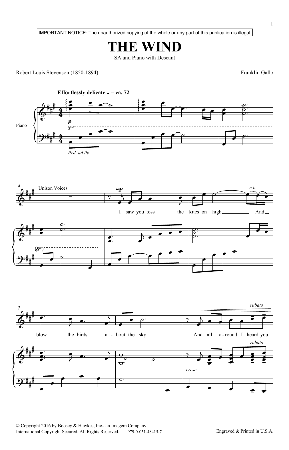 The Wind (SSA Choir) von Franklin Gallo