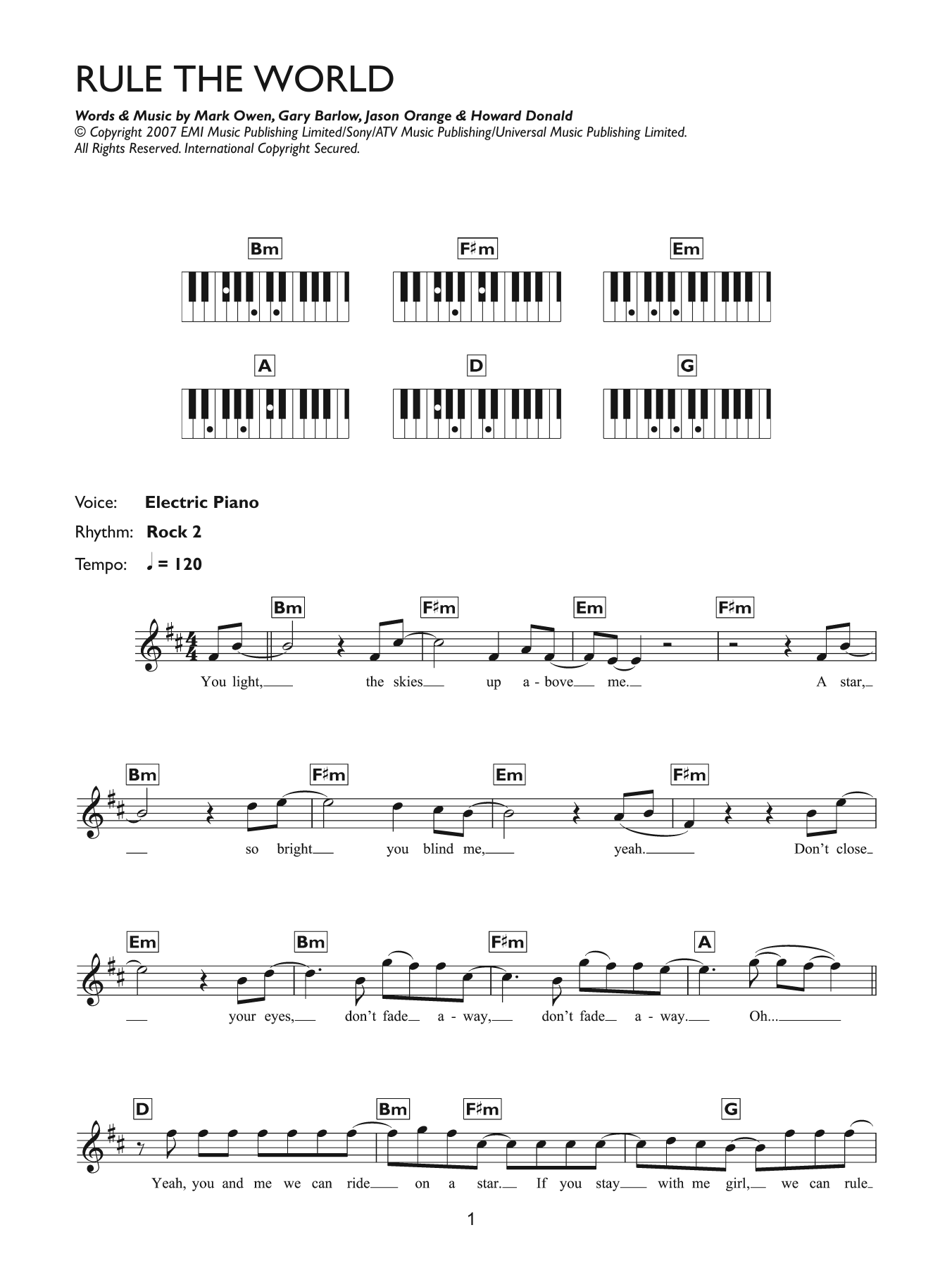 Rule The World (from Stardust) (Piano Chords/Lyrics) von Take That