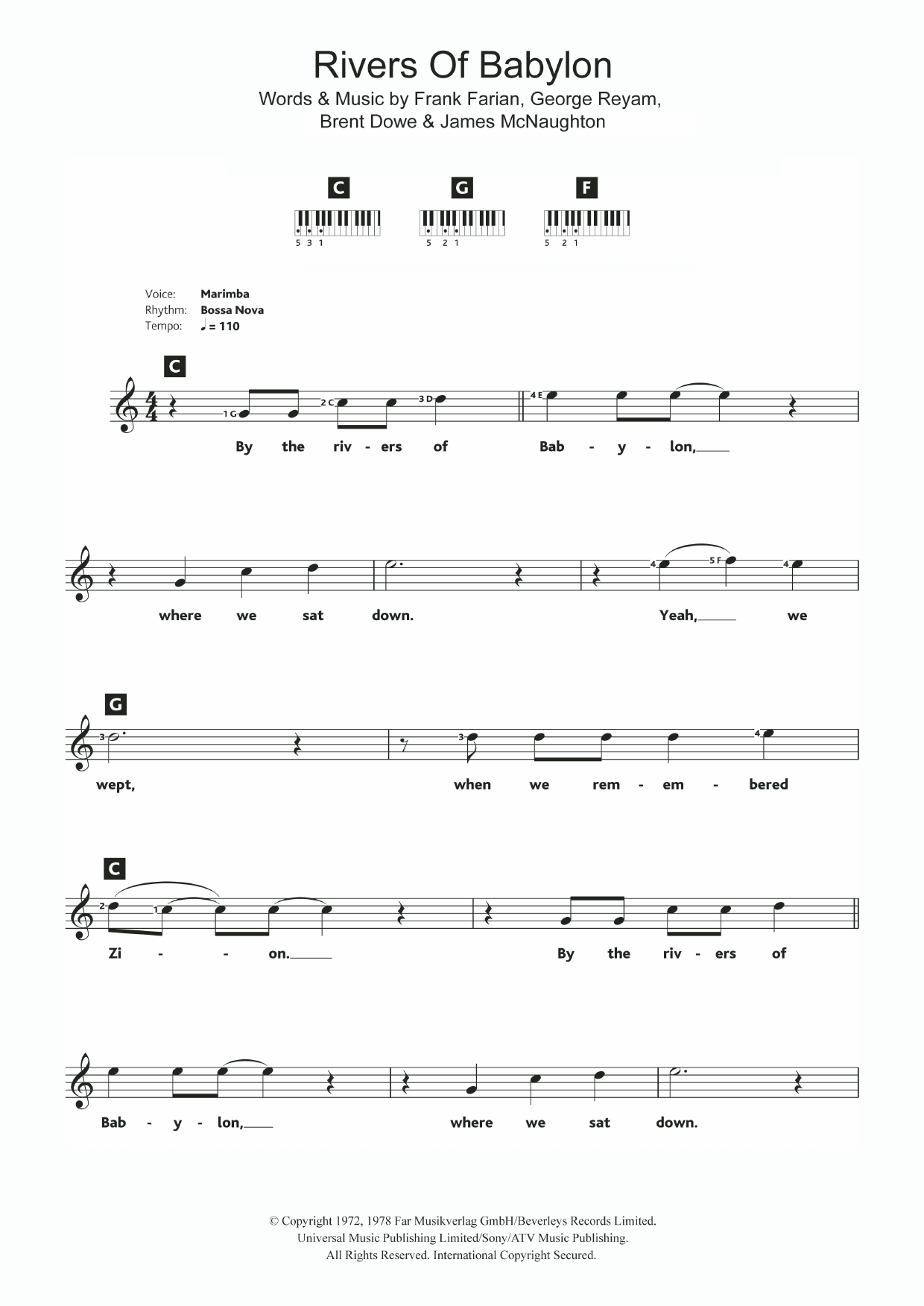 Rivers Of Babylon (Piano Chords/Lyrics) von Boney M