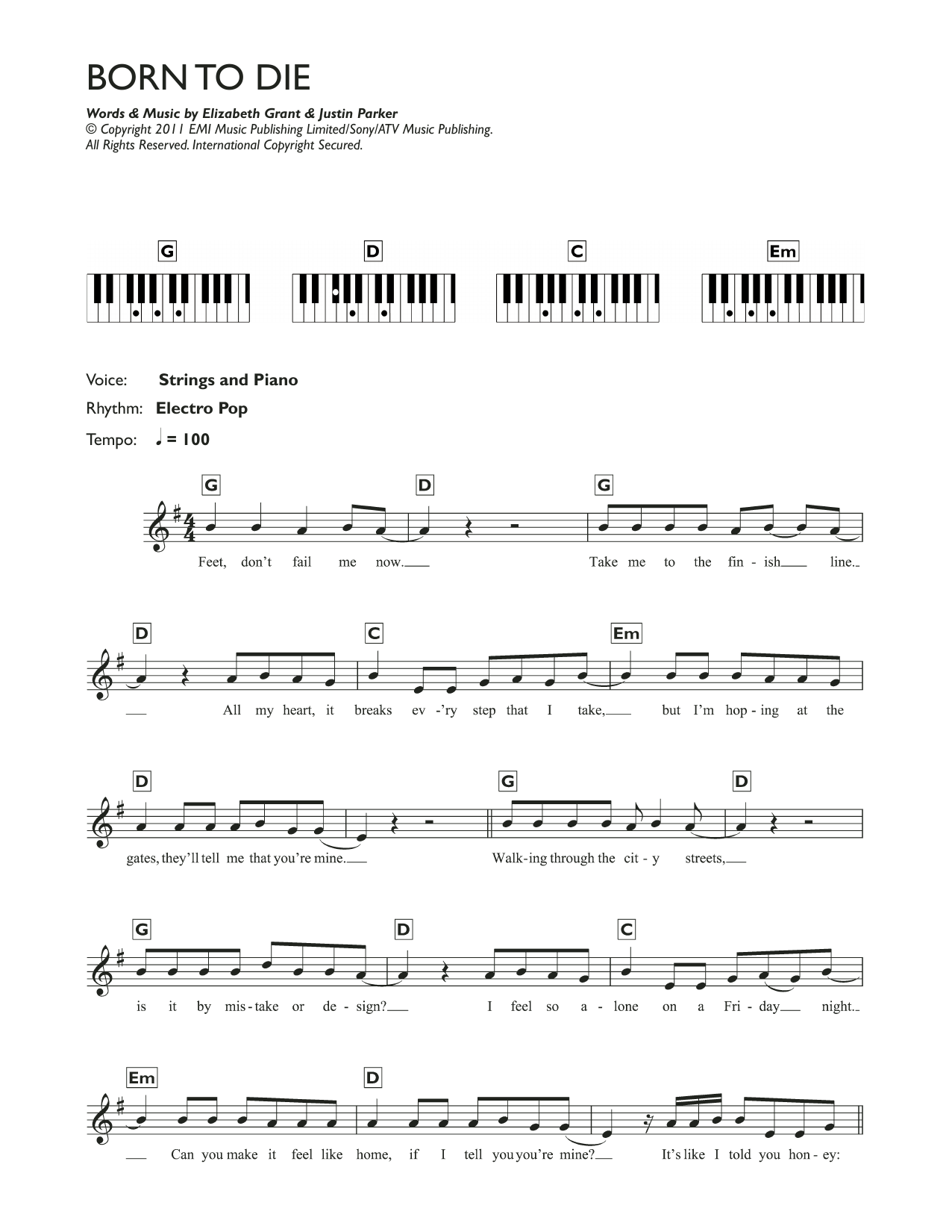Born To Die Piano Chordslyrics Online Noten Von Lana Del Rey Smd 116816 4307