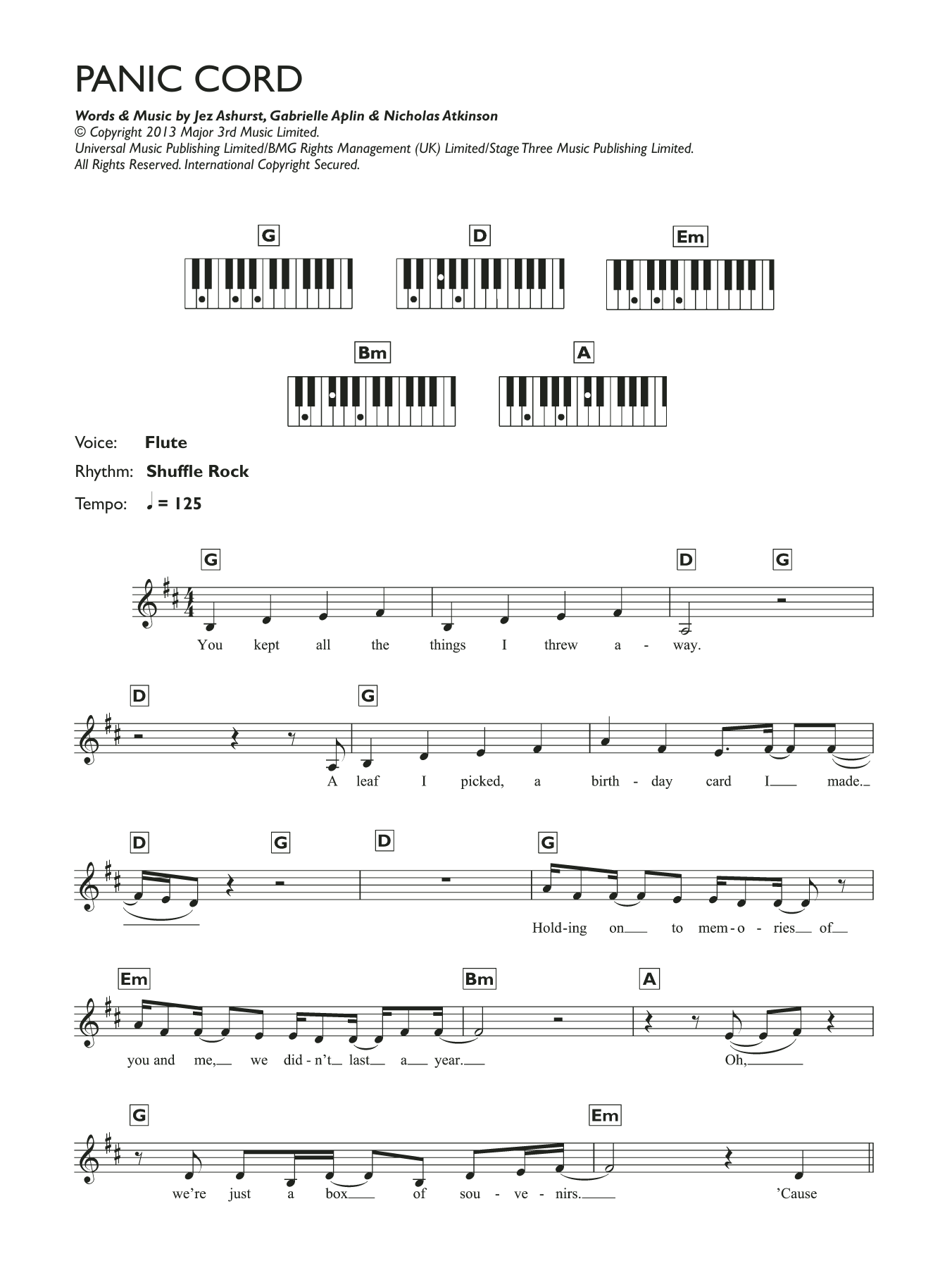 Panic Cord (Piano Chords/Lyrics) von Gabrielle Aplin