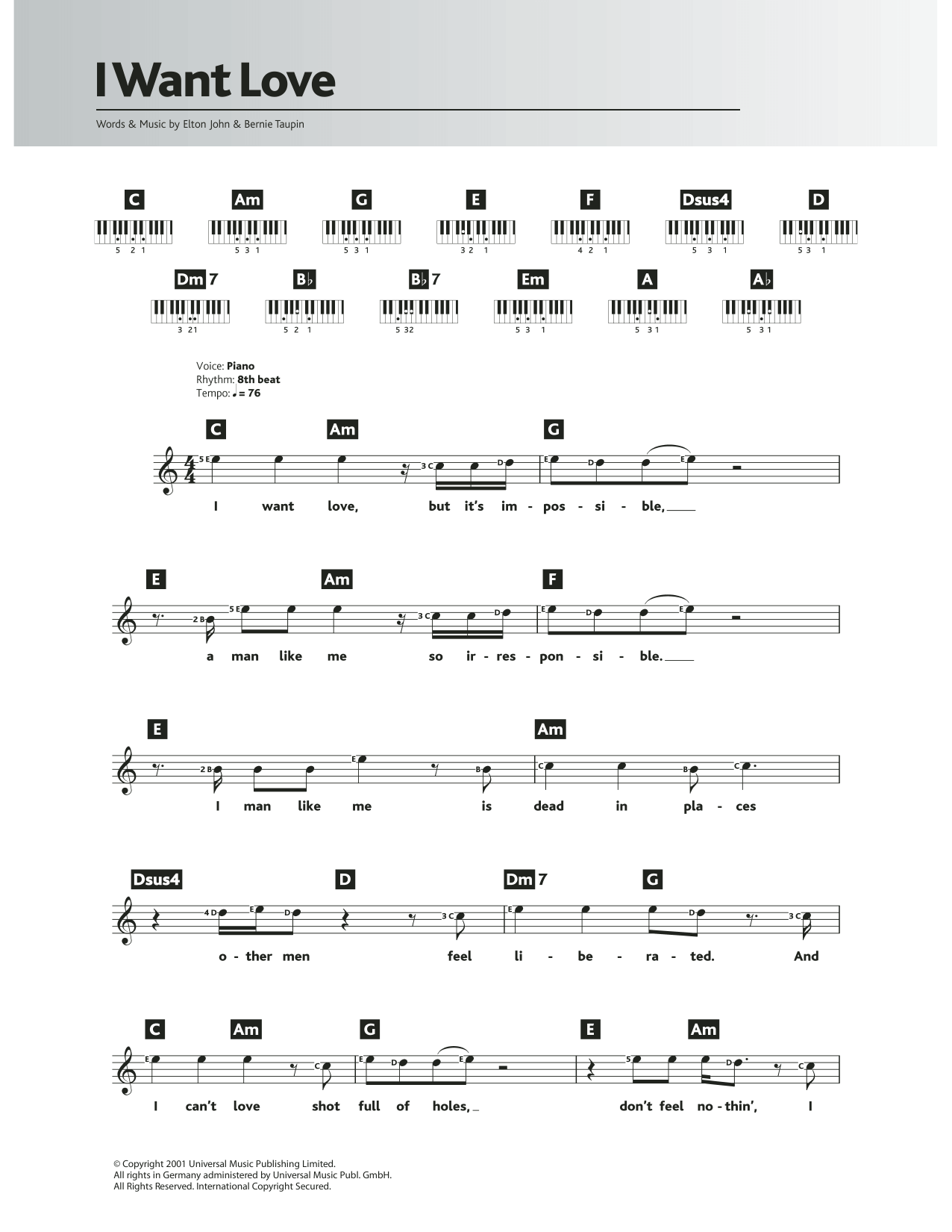 I Want Love (Piano Chords/Lyrics) von Elton John