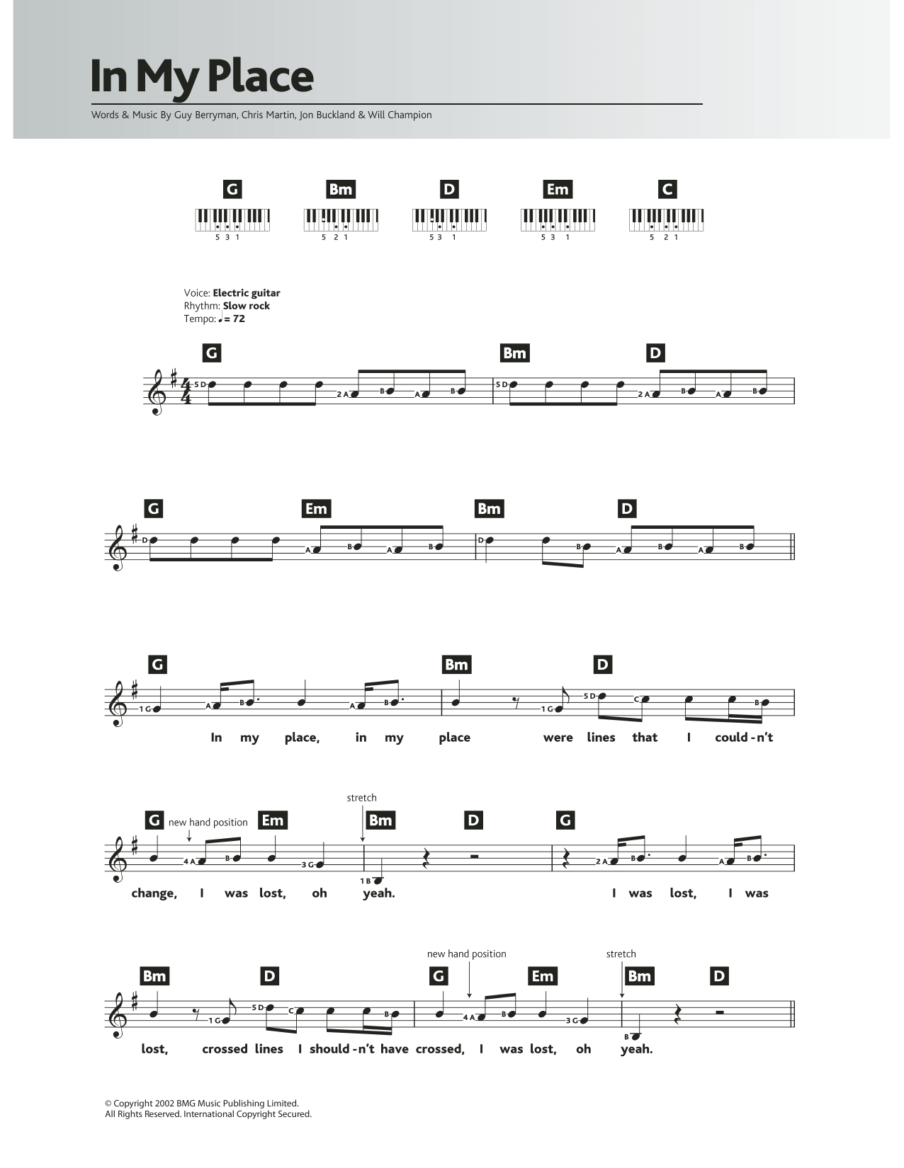 In My Place (Piano Chords/Lyrics) von Coldplay