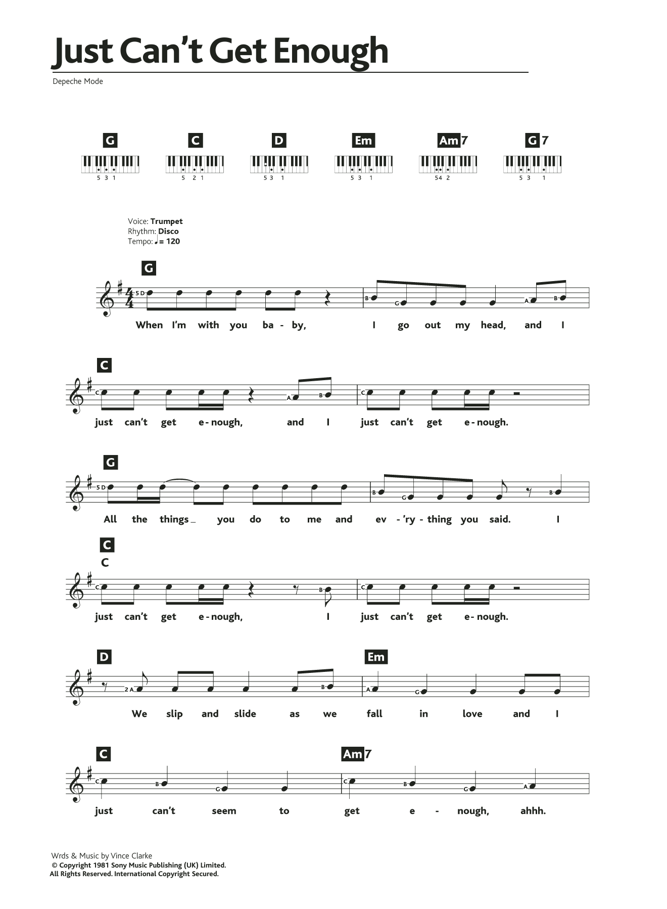 Just Can't Get Enough (Piano Chords/Lyrics) von Depeche Mode