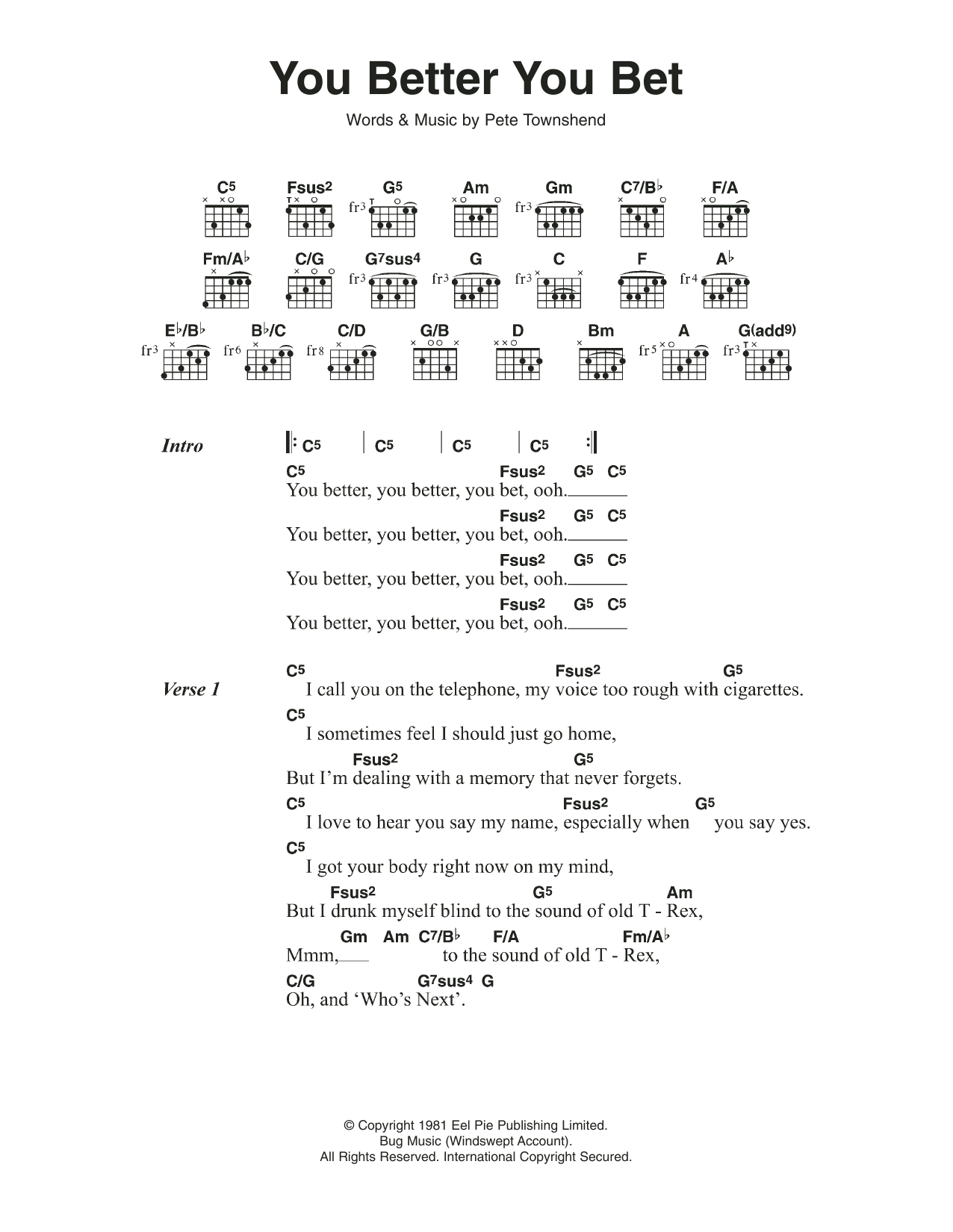 You Better You Bet (Guitar Chords/Lyrics) von The Who