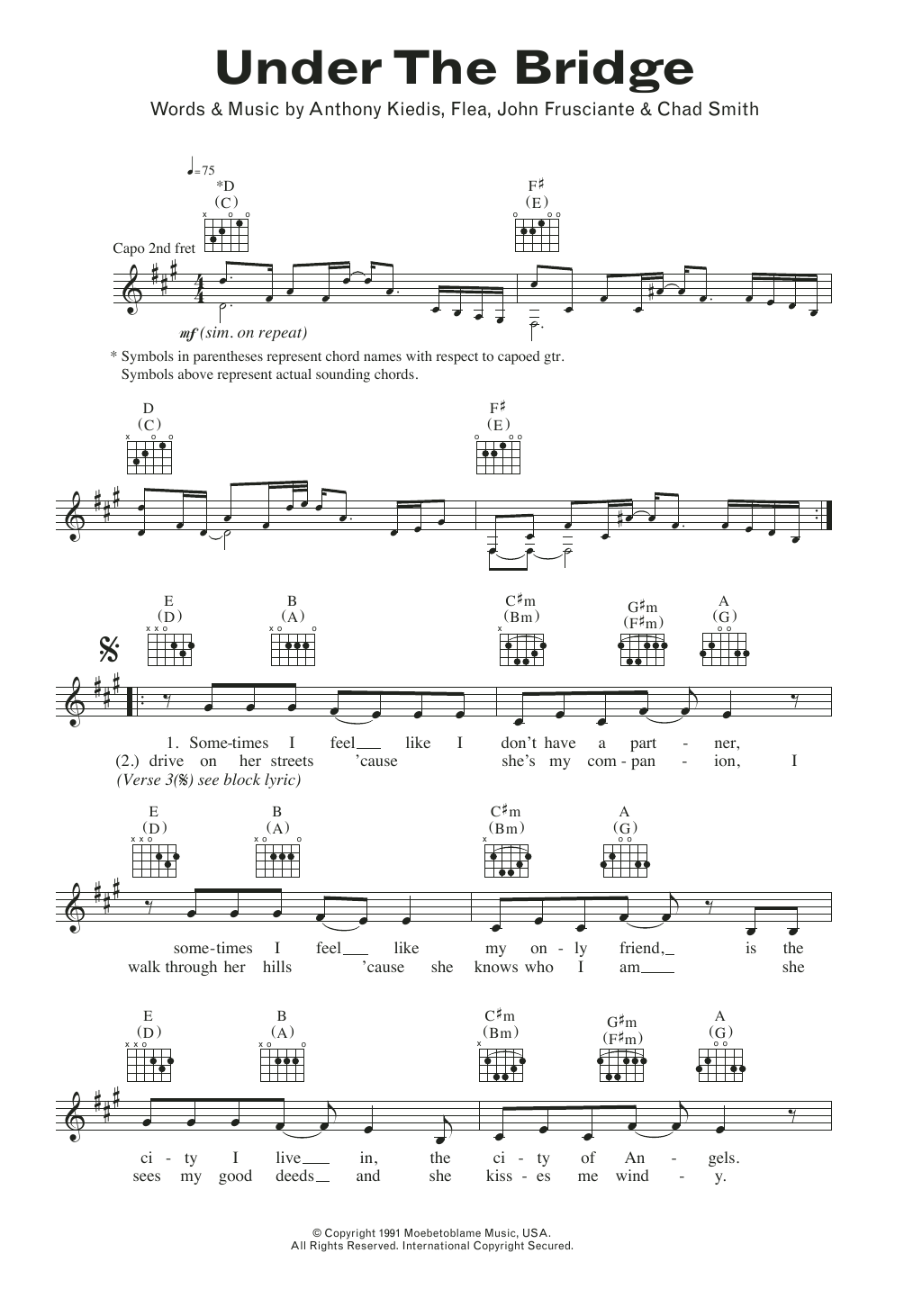 Under The Bridge (Lead Sheet / Fake Book) von Red Hot Chili Peppers