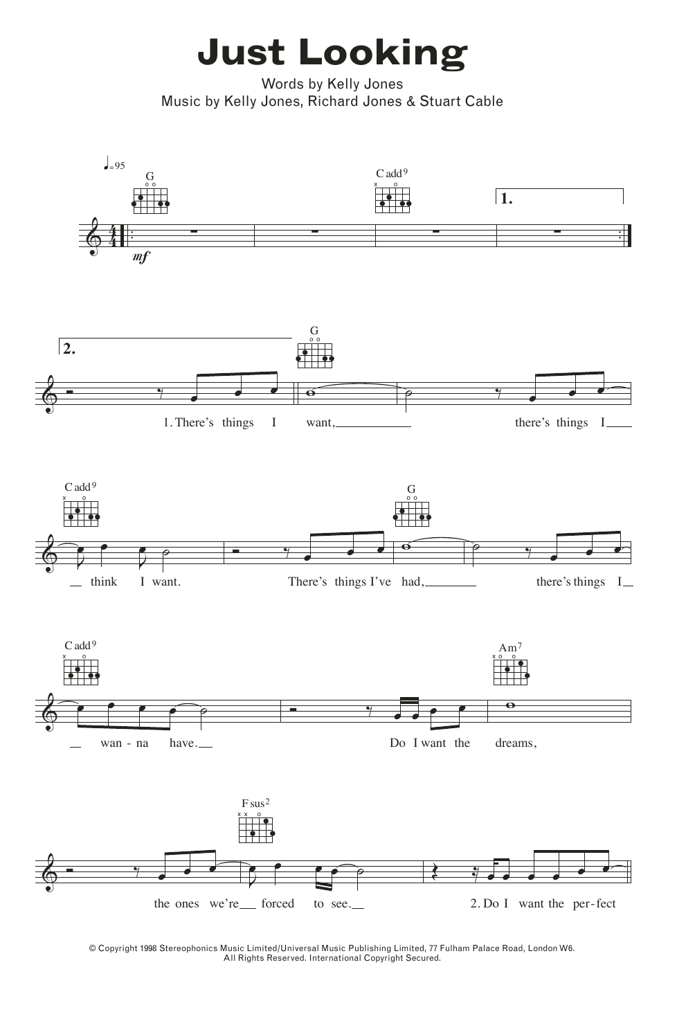 Just Looking (Lead Sheet / Fake Book) von Stereophonics