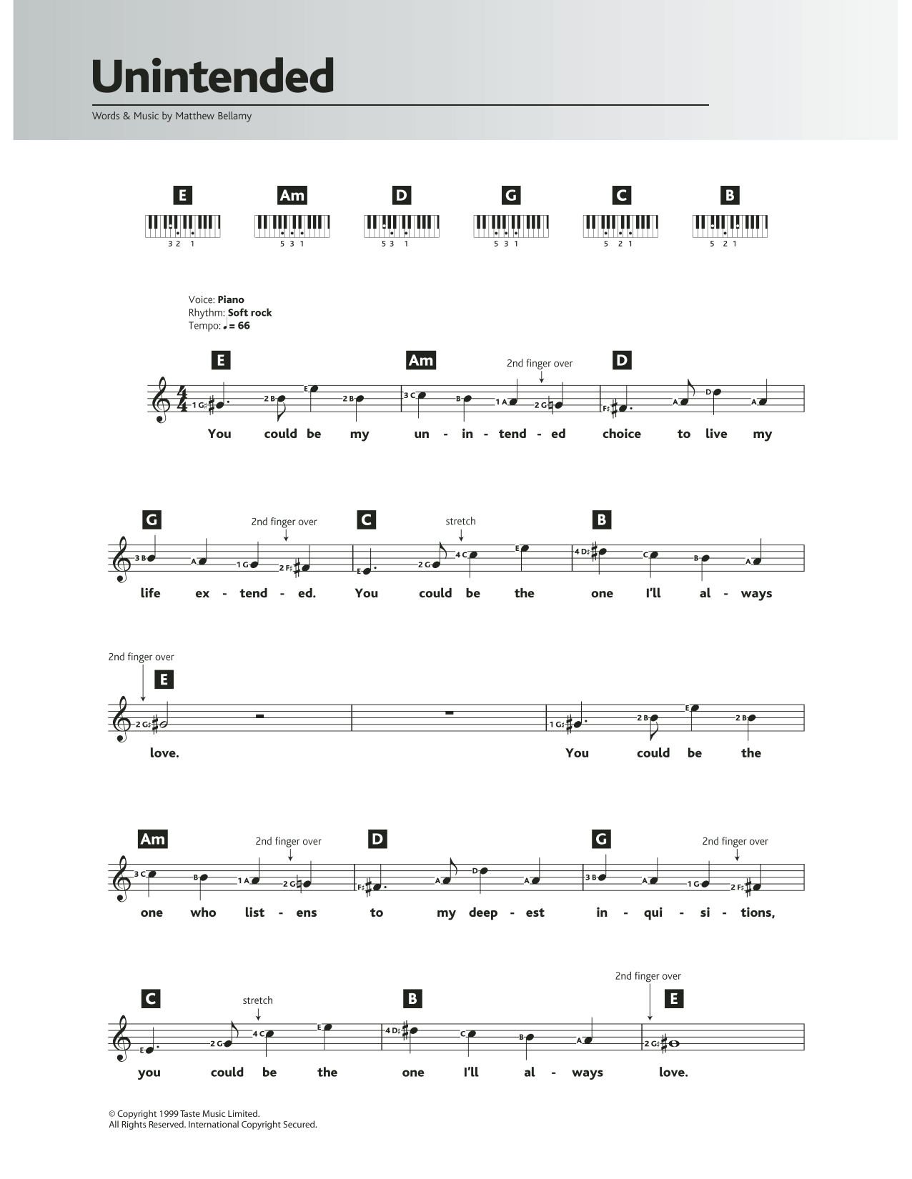 Unintended (Piano Chords/Lyrics) von Muse