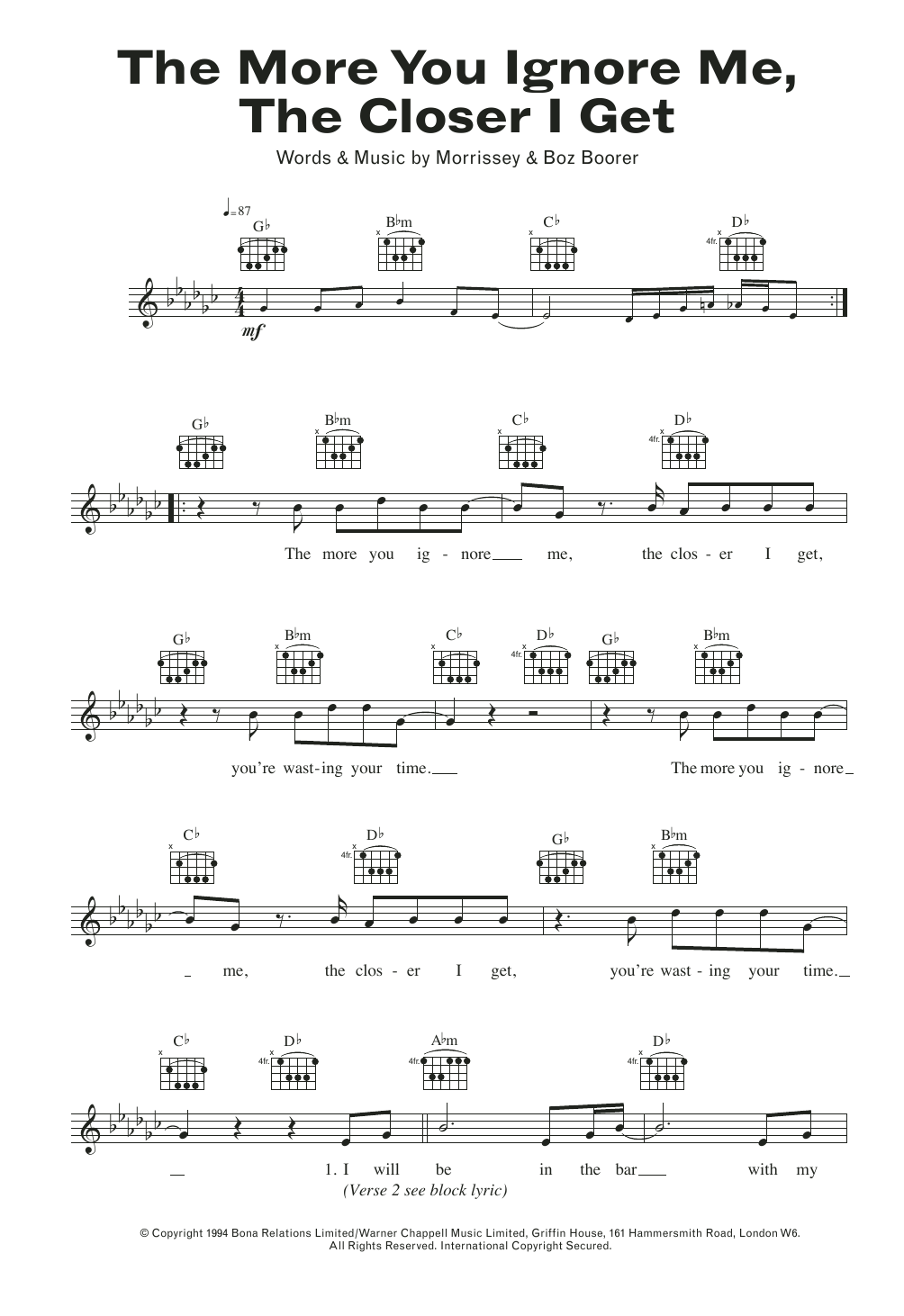 The More You Ignore Me, The Closer I Get (Lead Sheet / Fake Book) von Morrissey