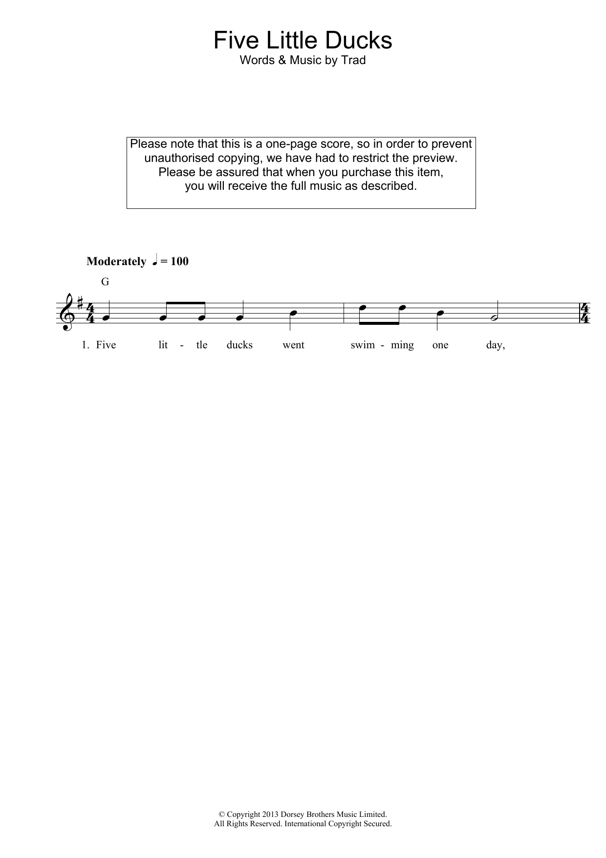 Five Little Ducks (Lead Sheet / Fake Book) von Traditional