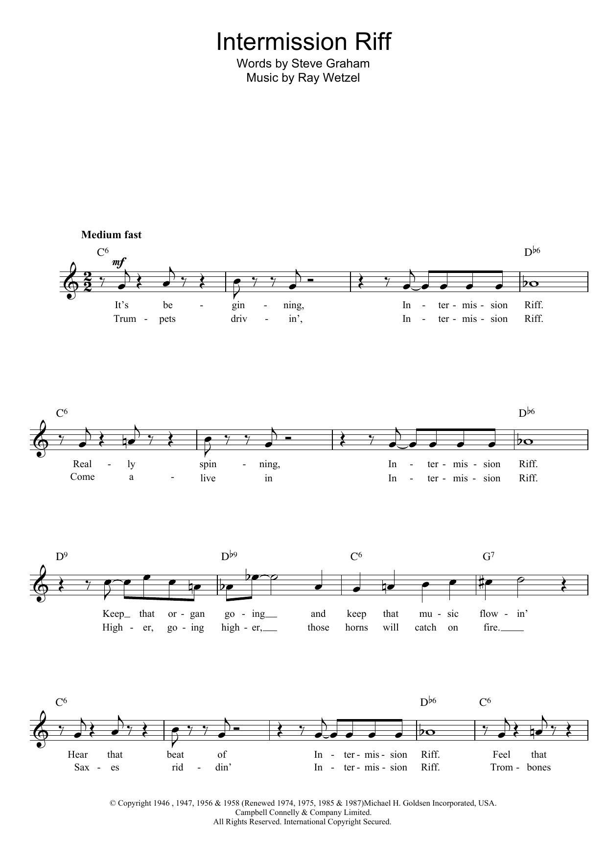 Intermission Riff (Lead Sheet / Fake Book) von Ray Wetzel