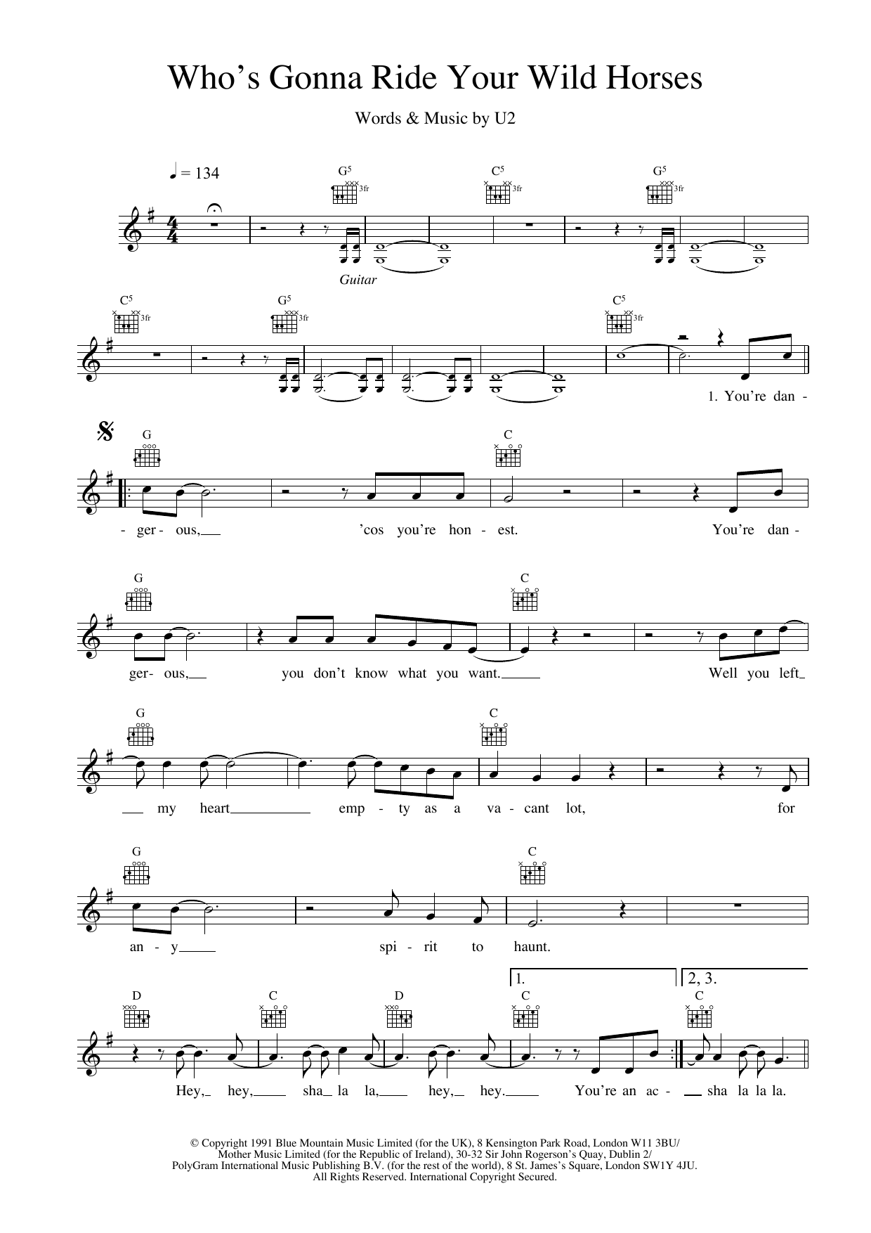 Who's Gonna Ride Your Wild Horses (Lead Sheet / Fake Book) von U2