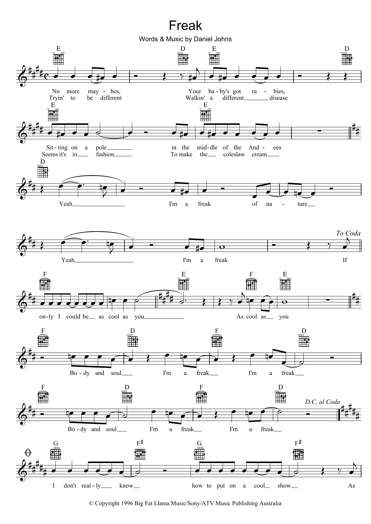 Freak (Lead Sheet / Fake Book) von Silverchair