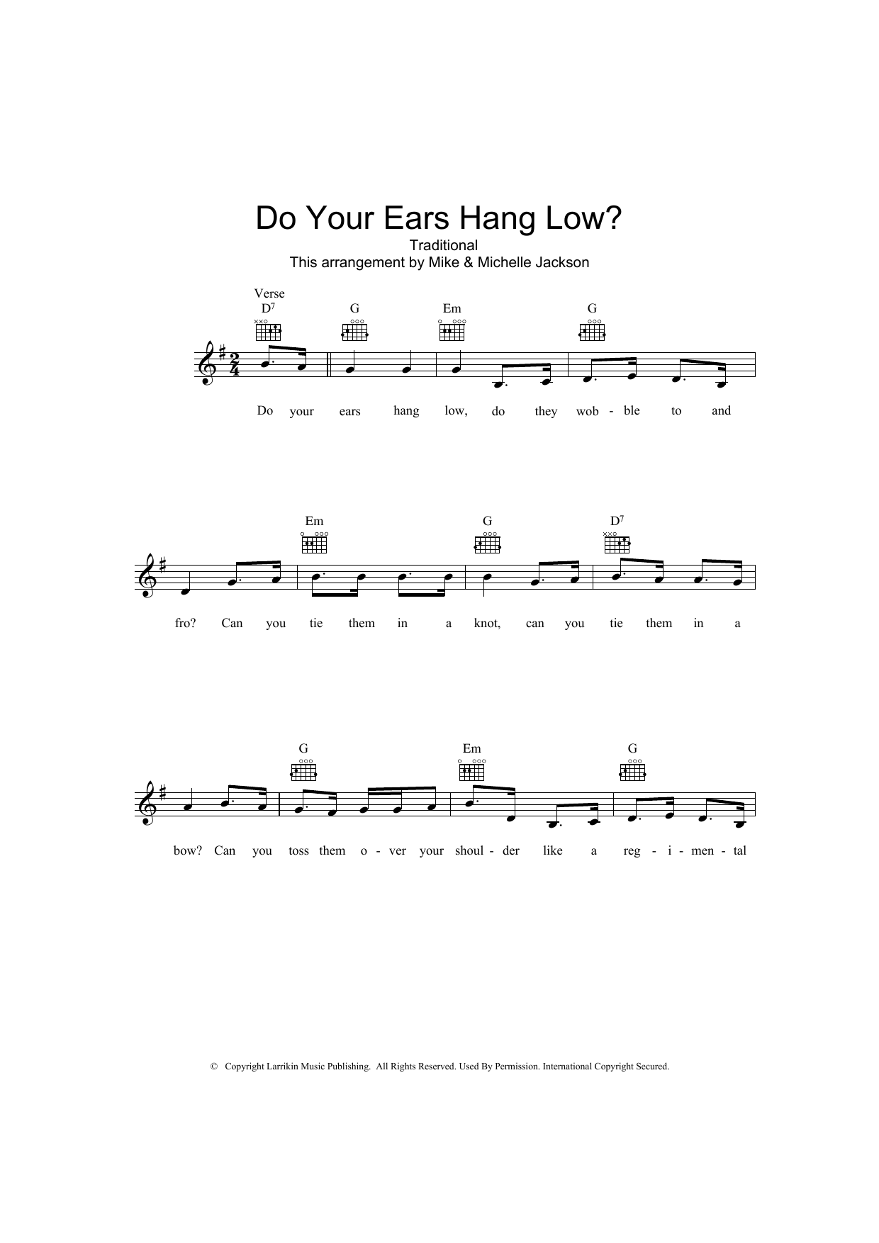 Do Your Ears Hang Low? (Lead Sheet / Fake Book) von Traditional