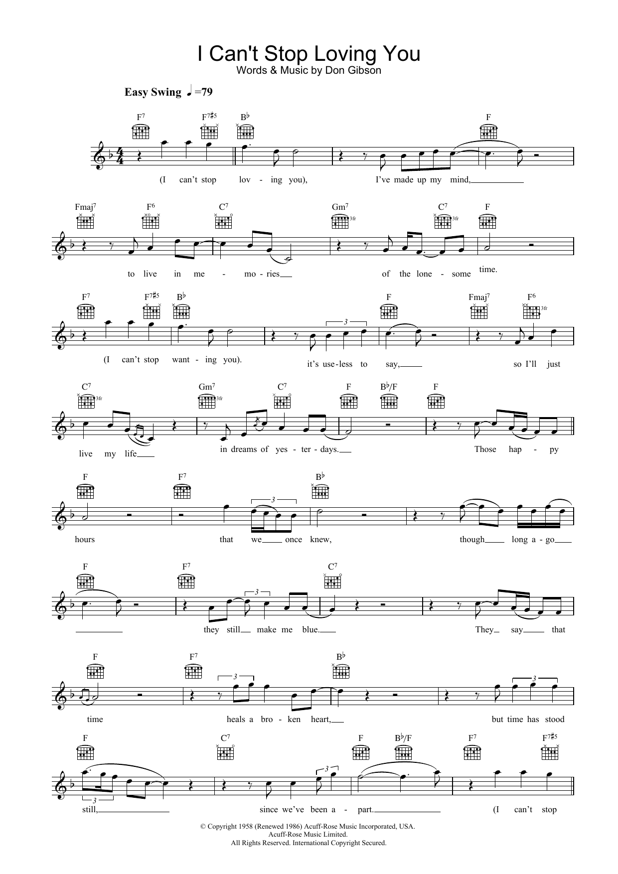 I Can't Stop Loving You (Lead Sheet / Fake Book) von Ray Charles