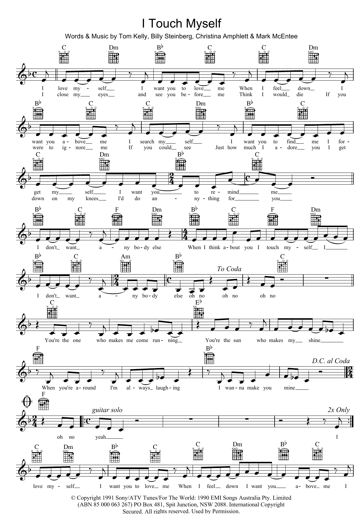 I Touch Myself (Lead Sheet / Fake Book) von Divinyls