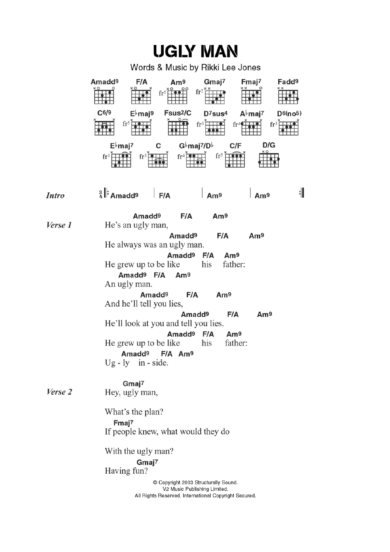 Ugly Man (Guitar Chords/Lyrics) von Rickie Lee Jones