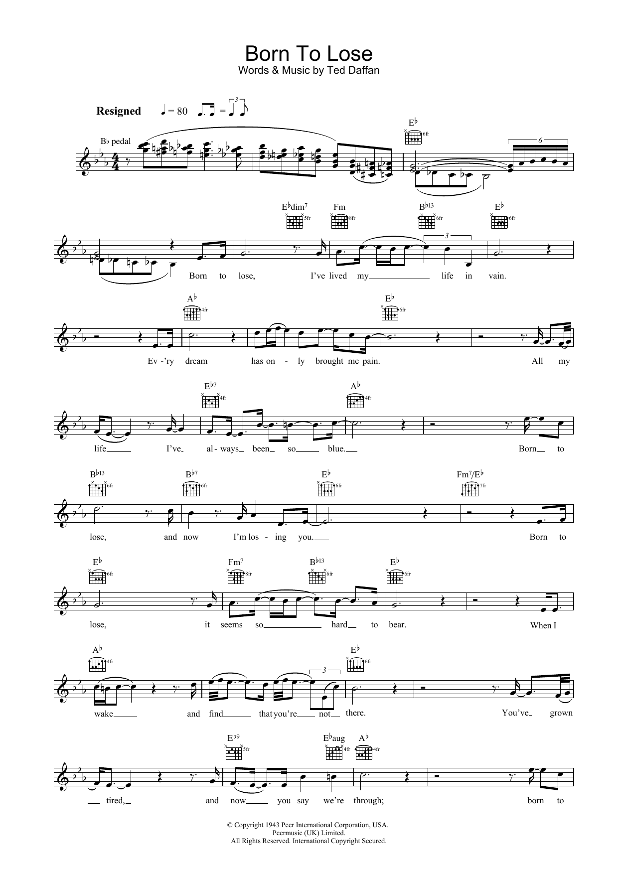 Born To Lose (Lead Sheet / Fake Book) von Ray Charles