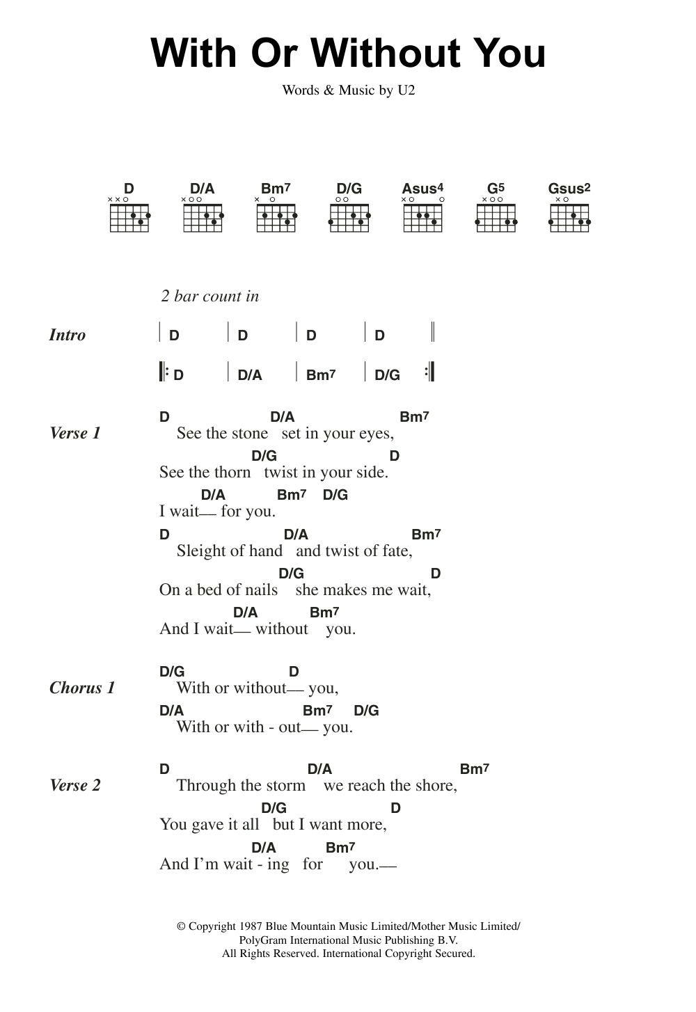 With Or Without You (Guitar Chords/Lyrics) von U2