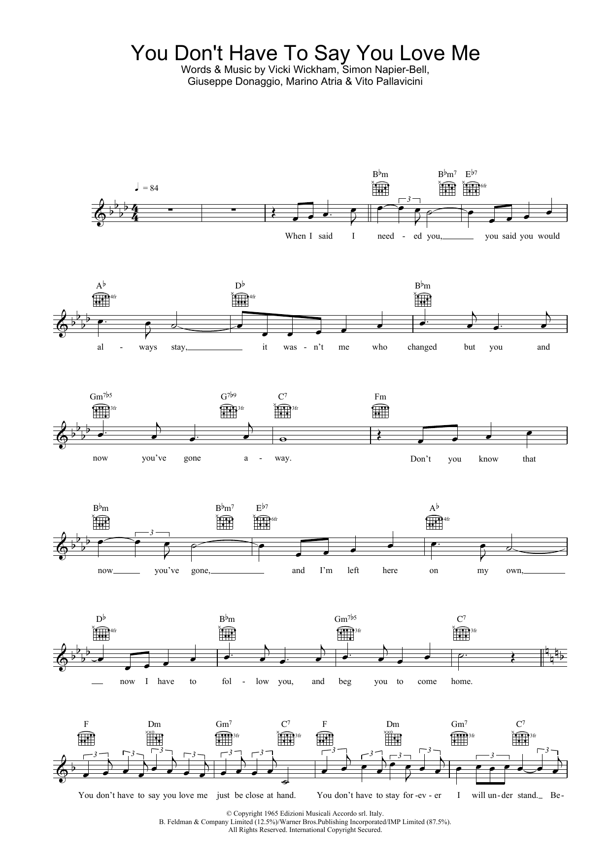 You Don't Have To Say You Love Me (Lead Sheet / Fake Book) von Elvis Presley