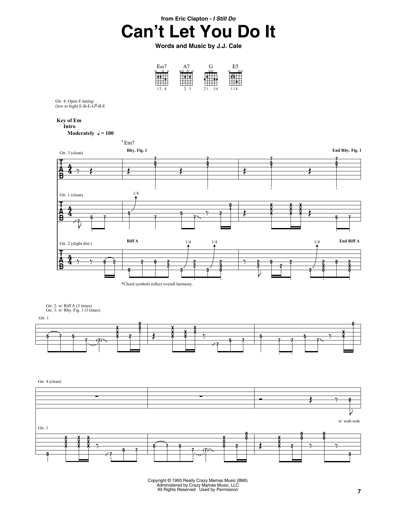 Can't Let You Do It (Guitar Rhythm Tab) von Eric Clapton