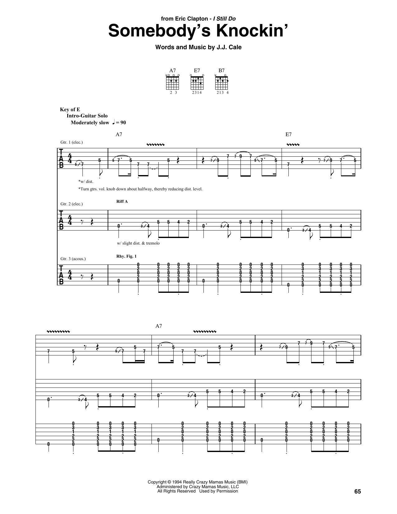 Somebody's Knockin' (Guitar Rhythm Tab) von Eric Clapton