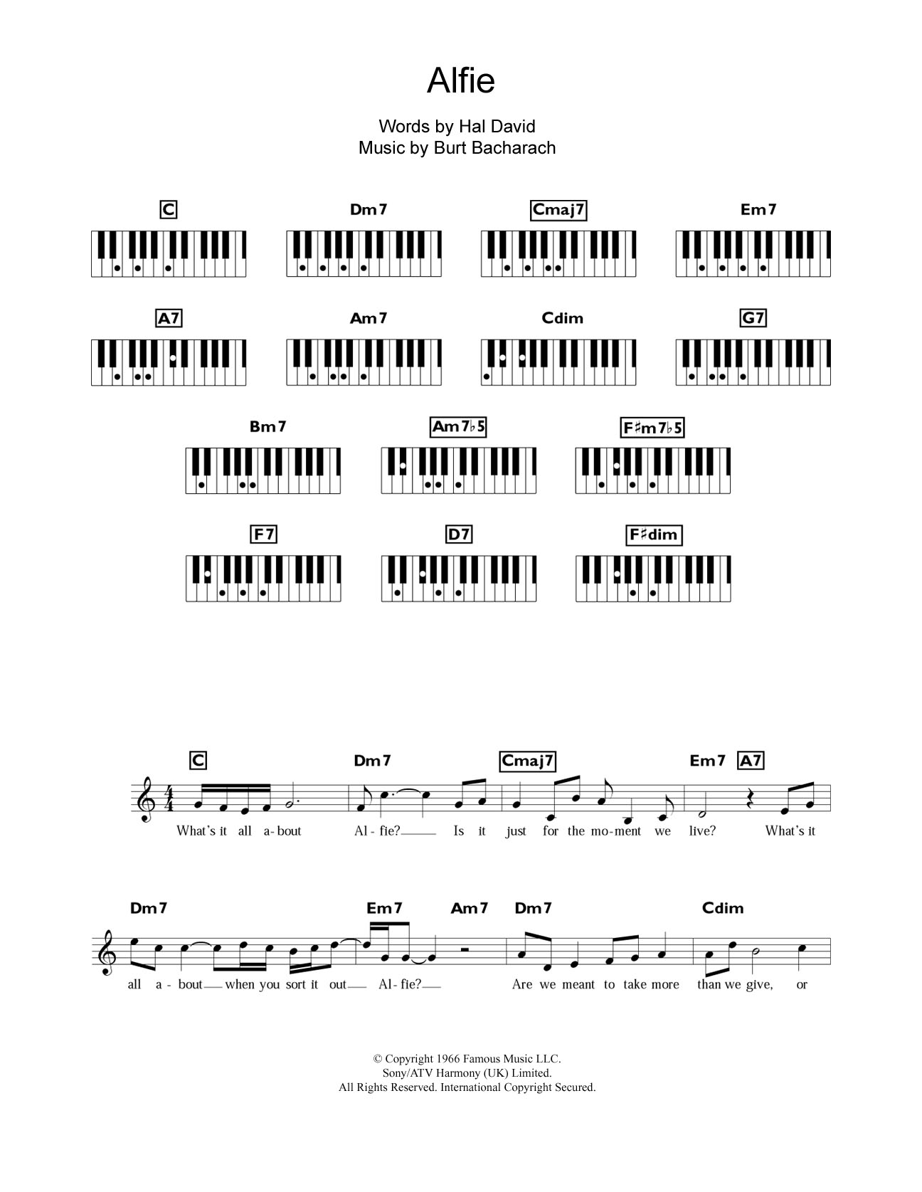 Alfie (Piano Chords/Lyrics) von Burt Bacharach
