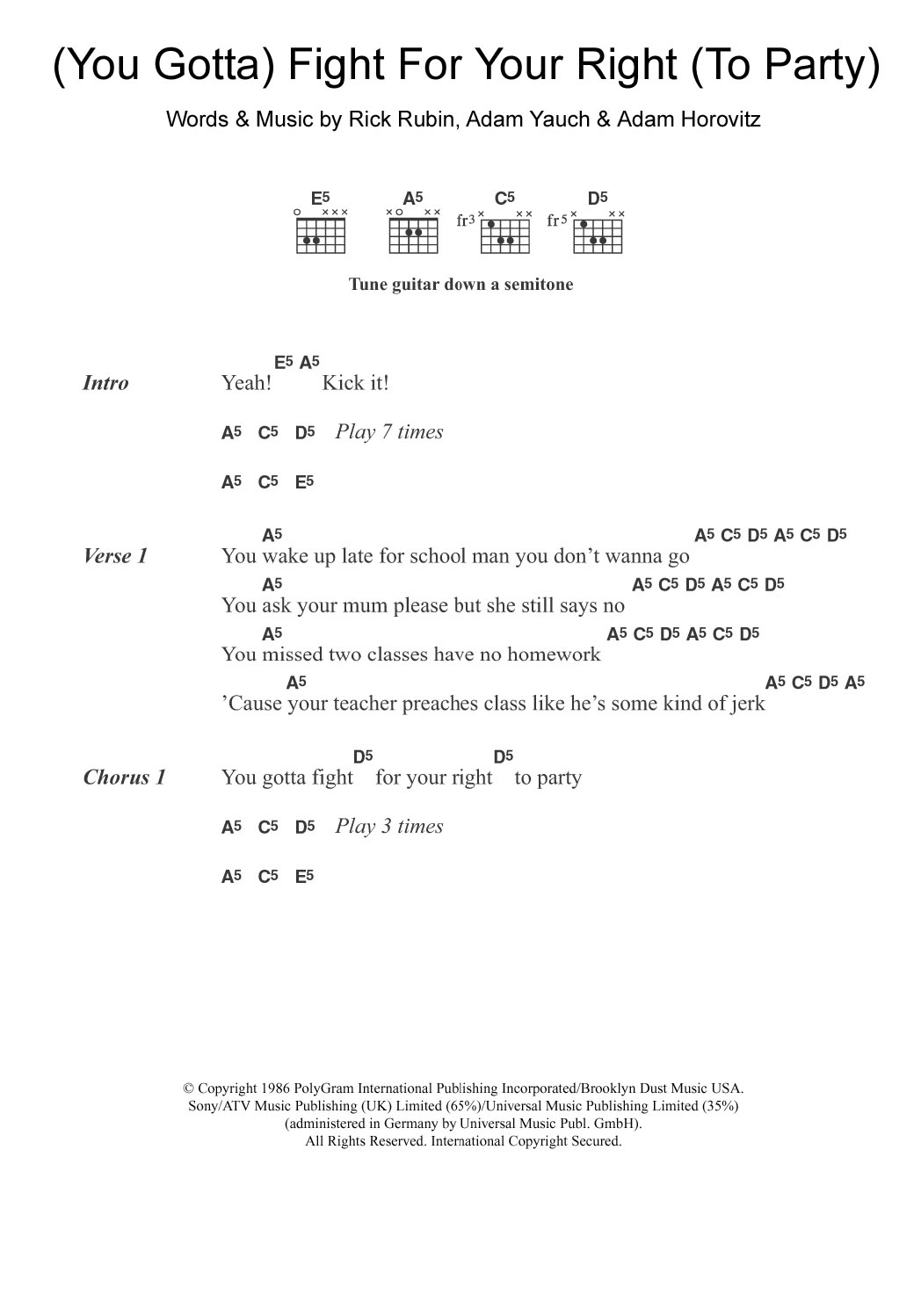 (You Gotta) Fight For Your Right (To Party) (Guitar Chords/Lyrics) von Beastie Boys