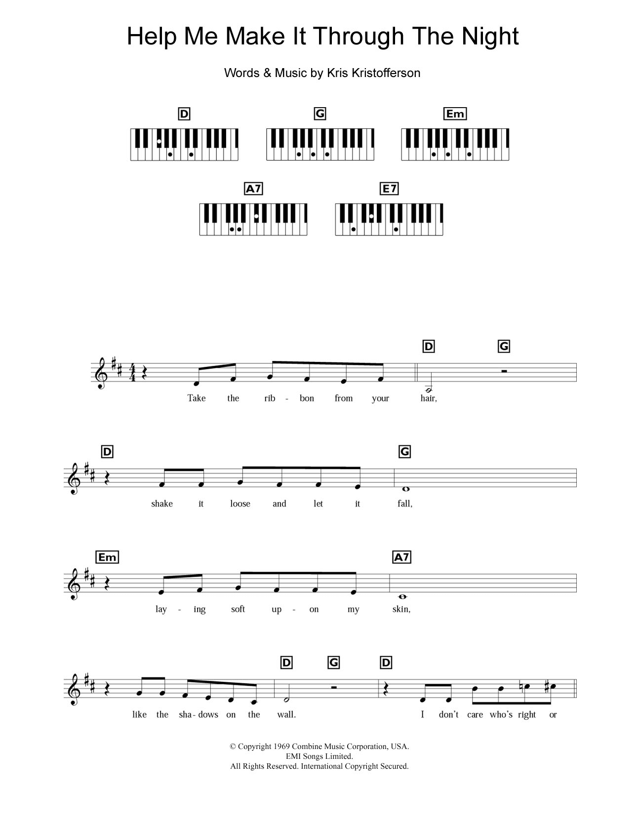 Help Me Make It Through The Night (Piano Chords/Lyrics) von Kris Kristofferson