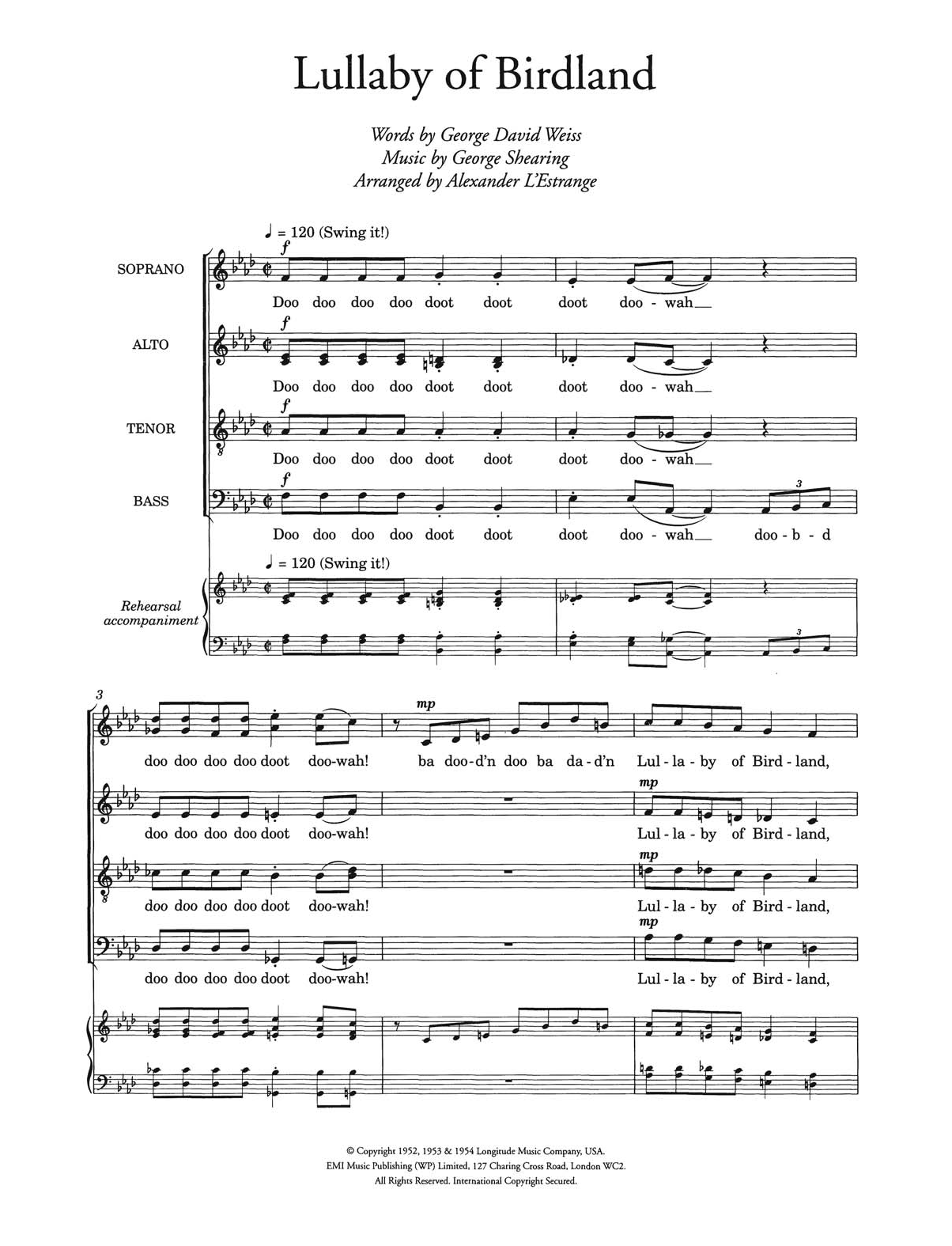 Lullaby Of Birdland (arr. Alexander L'Estrange) (Choir) von Ella Fitzgerald