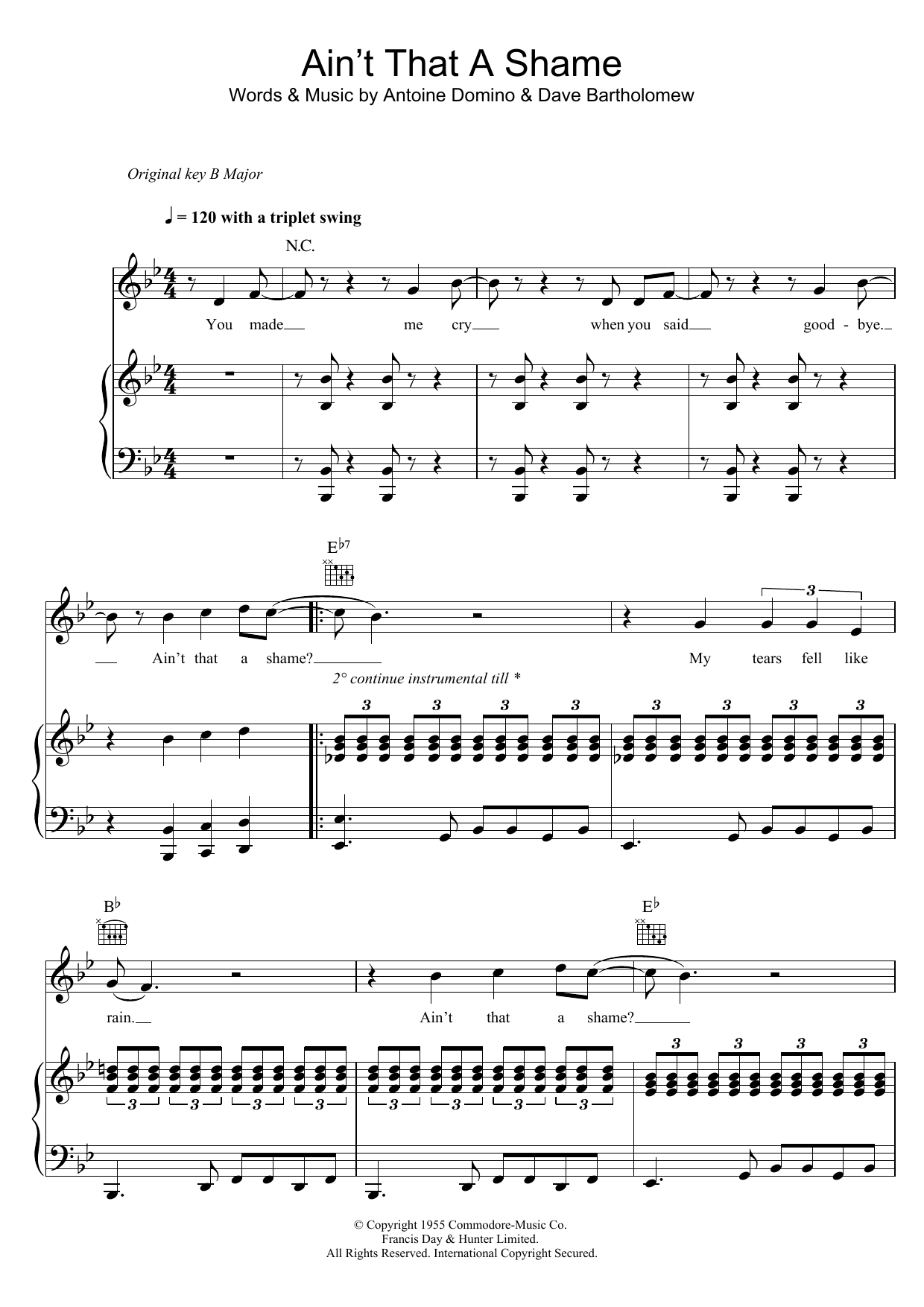 Ain't That A Shame (Piano, Vocal & Guitar Chords) von Fats Domino