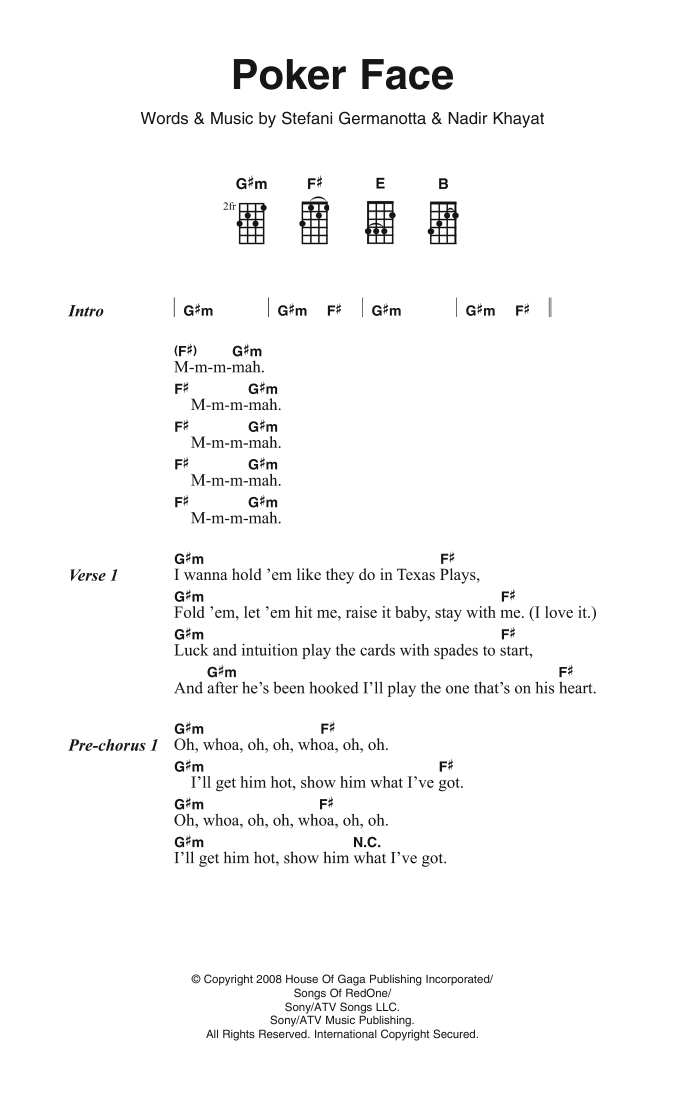 Poker Face (Piano, Vocal & Guitar Chords) von Lady Gaga