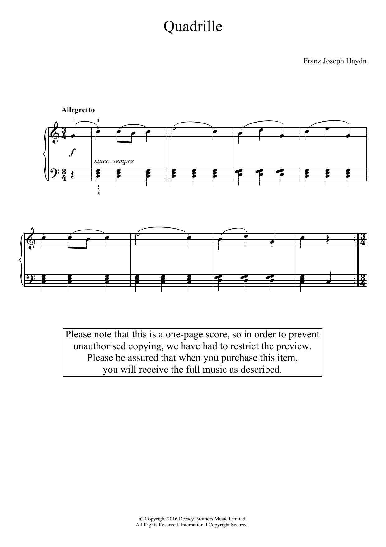 Quadrille (Easy Piano) von Franz Joseph Haydn