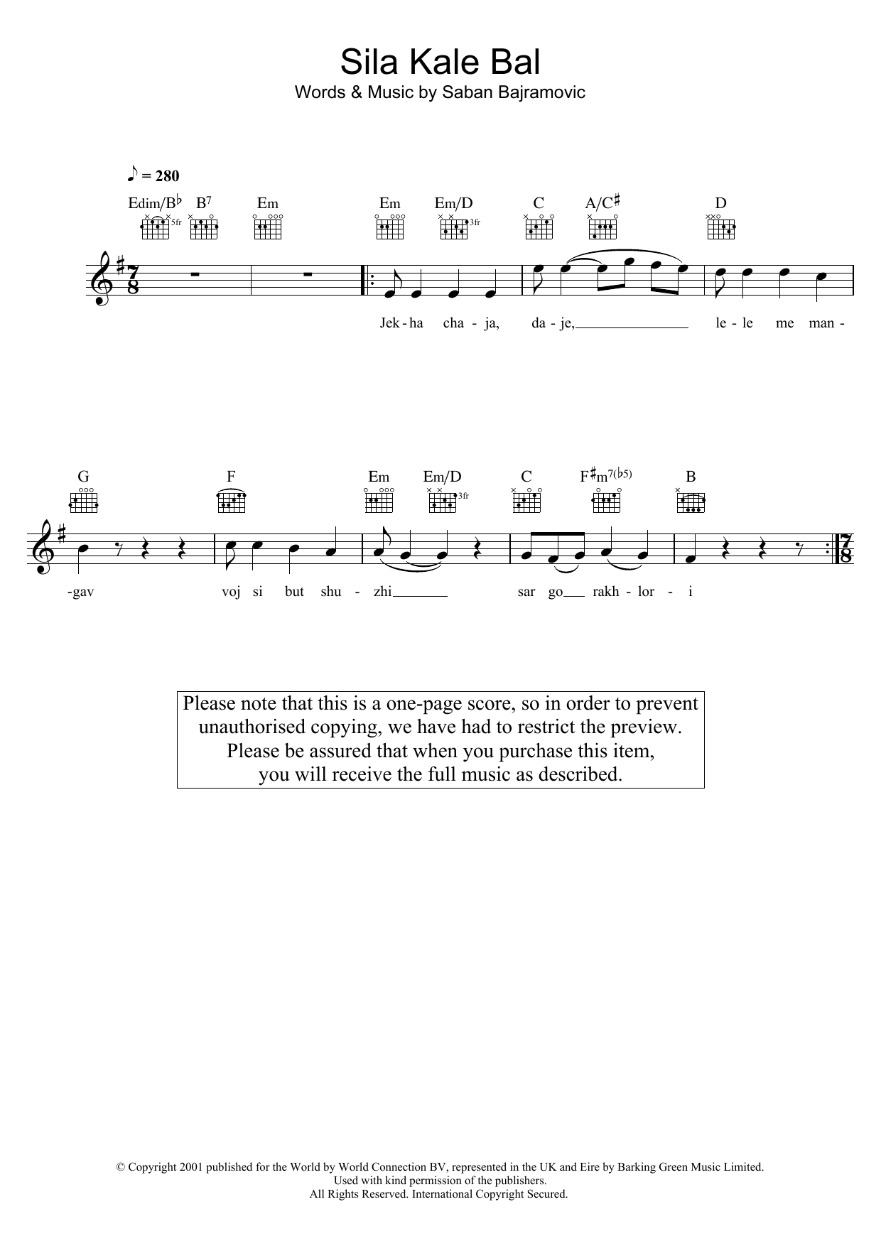 Sila Kale Bal (Lead Sheet / Fake Book) von Saban Bajramovic