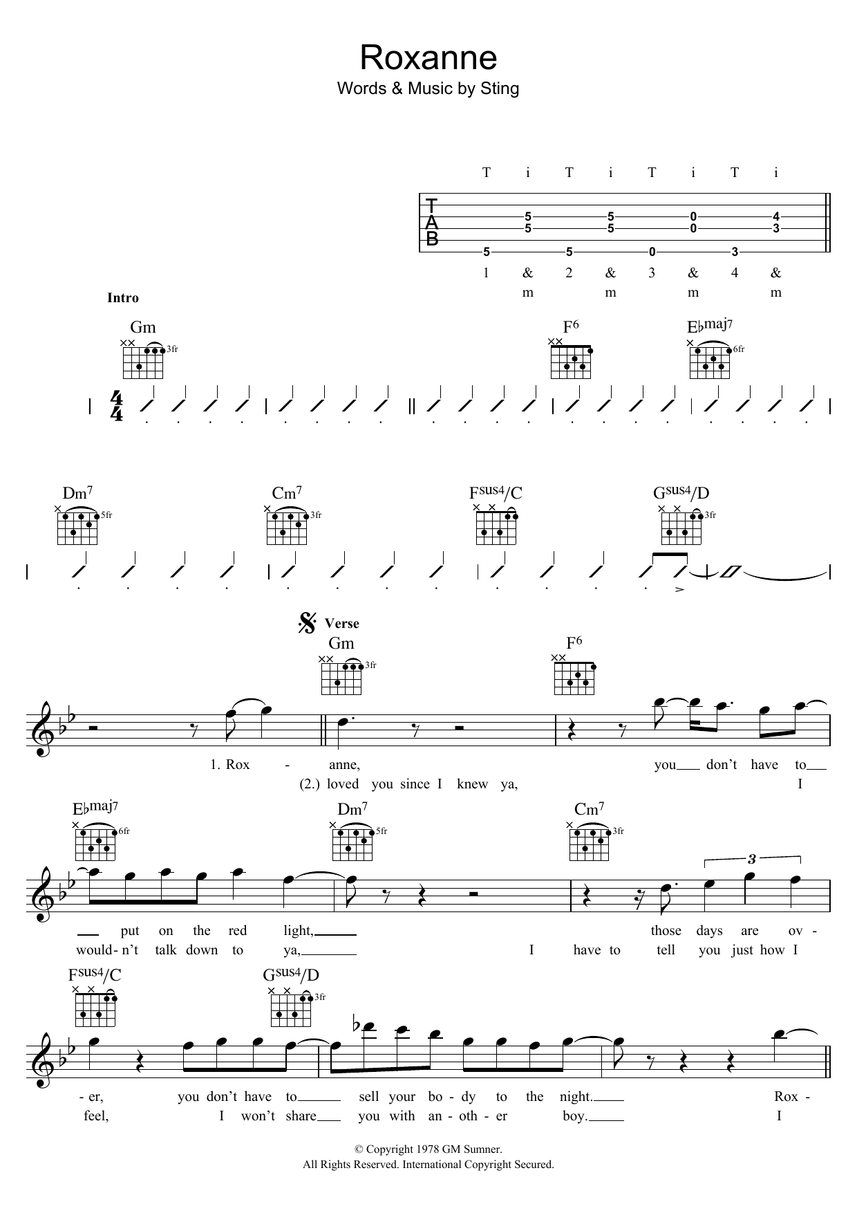 Roxanne (Lead Sheet / Fake Book) von The Police