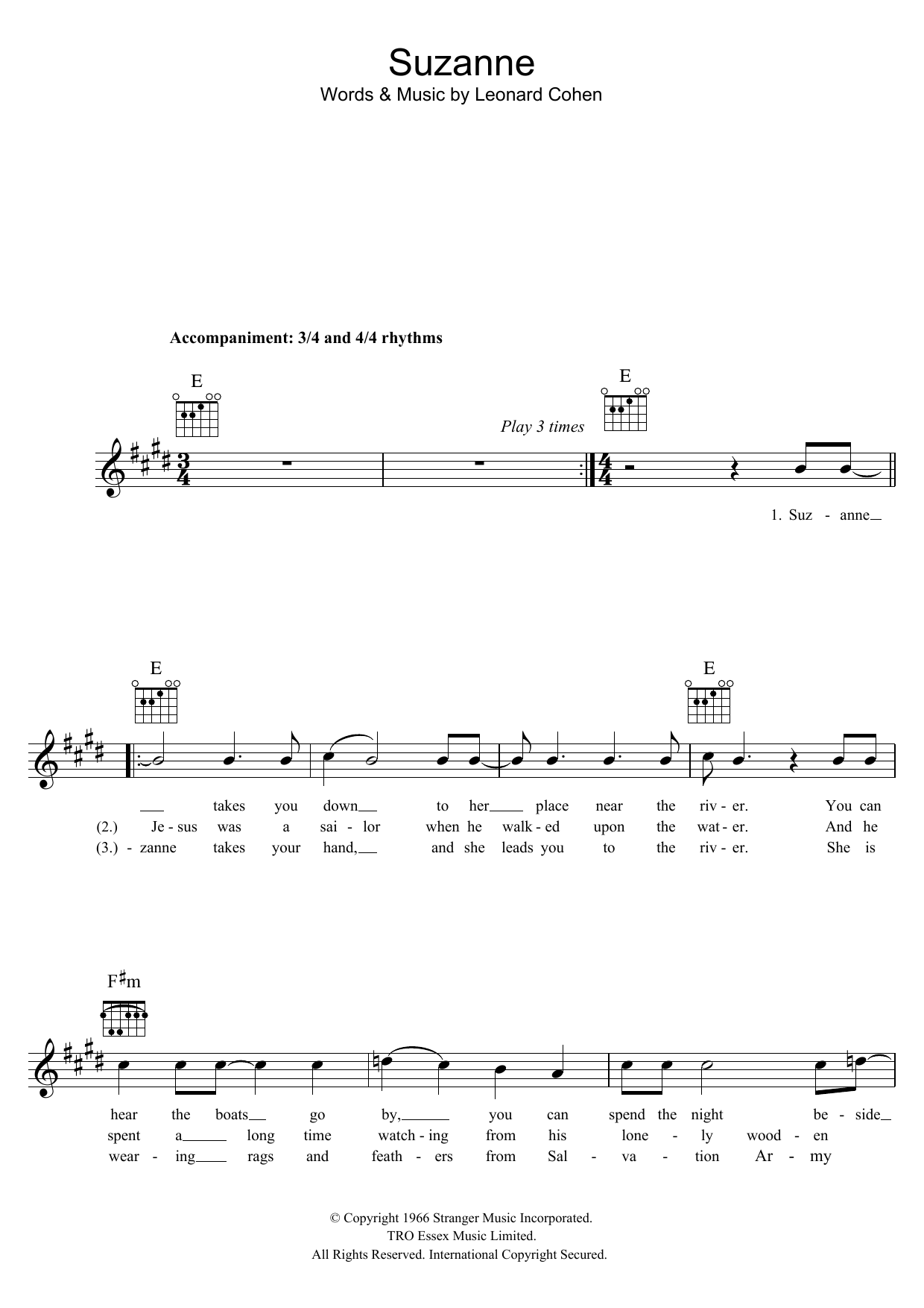 Suzanne (Lead Sheet / Fake Book) von Leonard Cohen