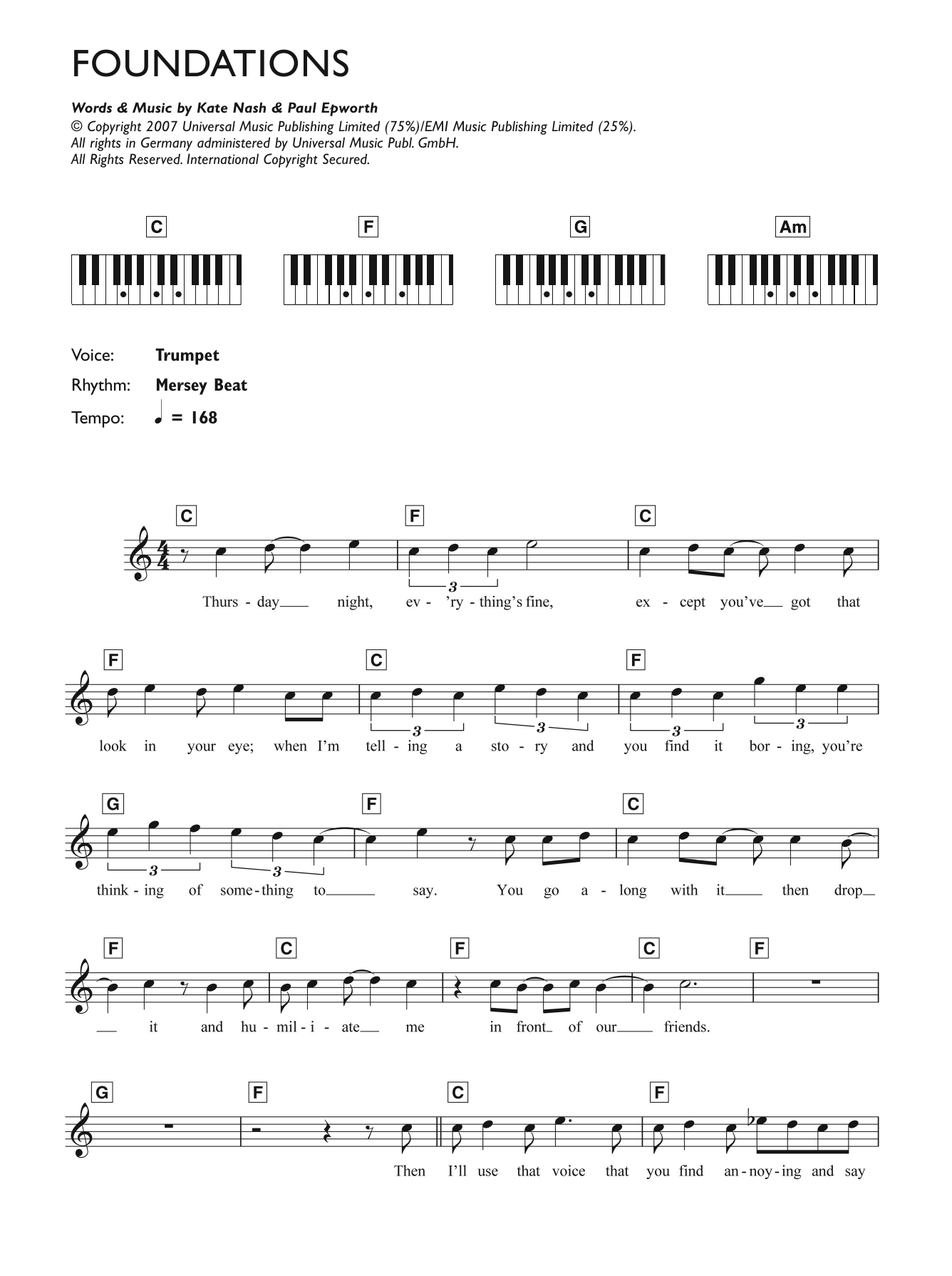 Foundations (Piano Chords/Lyrics) von Kate Nash