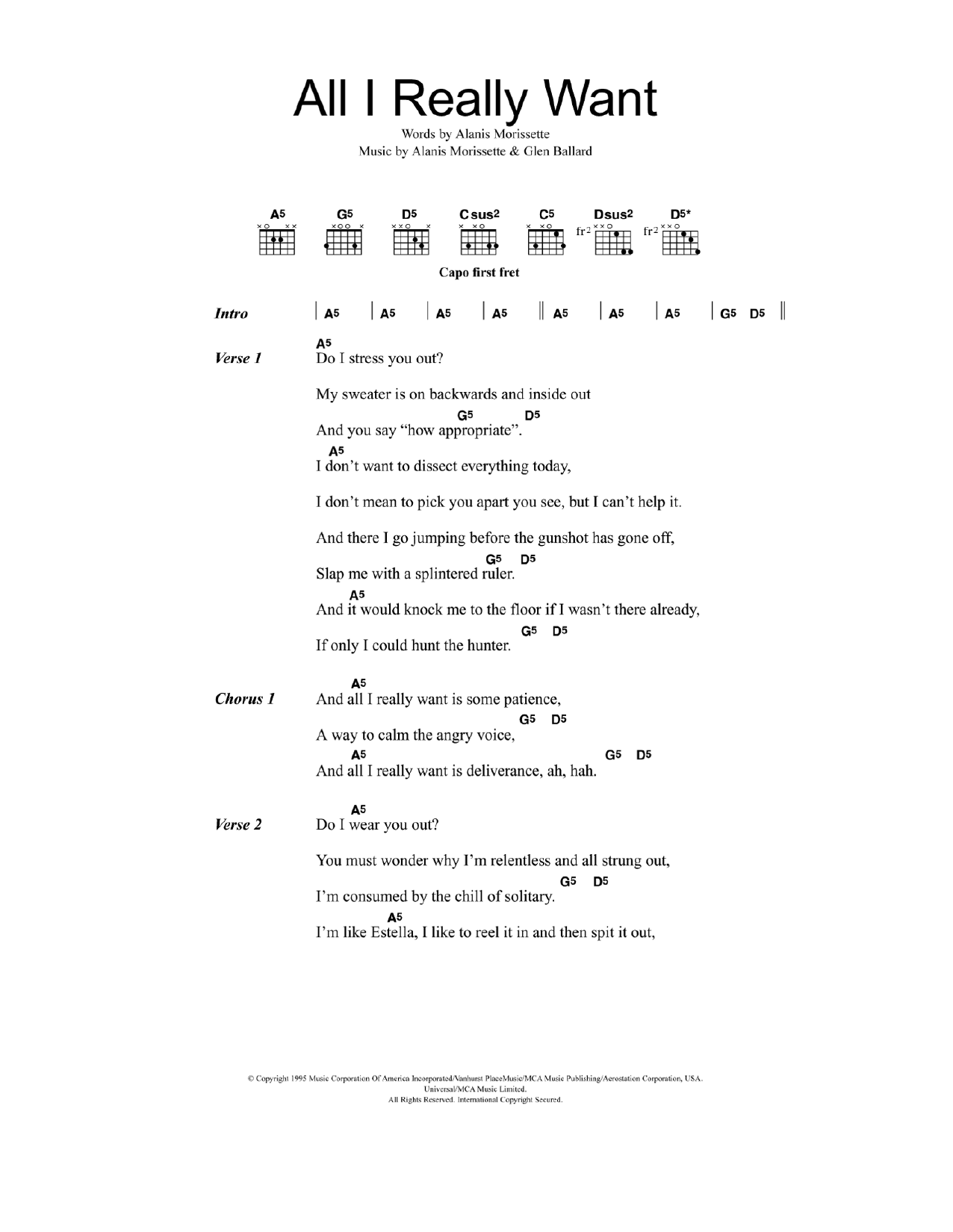 All I Really Want (Guitar Chords/Lyrics) von Alanis Morissette