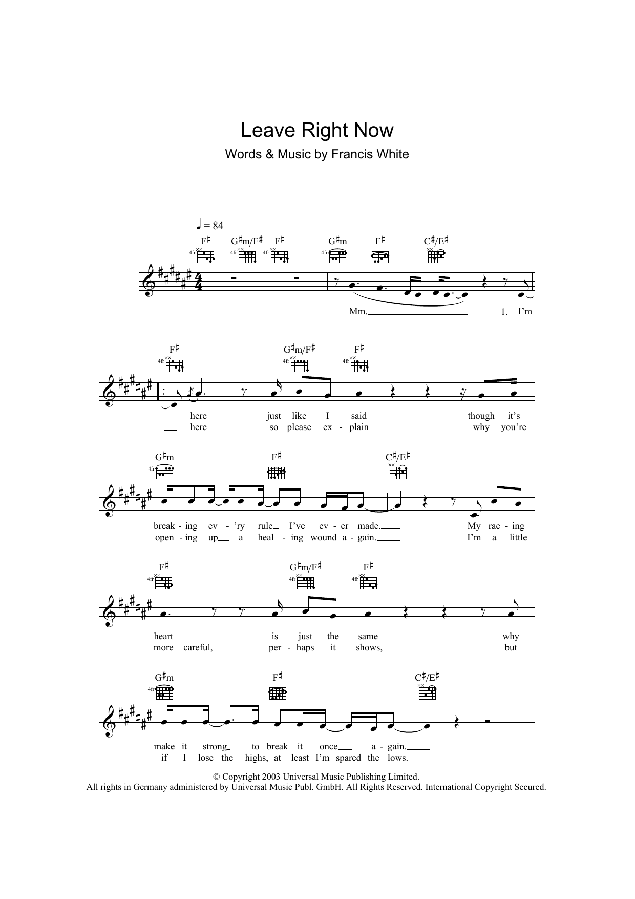 Leave Right Now (Lead Sheet / Fake Book) von Will Young