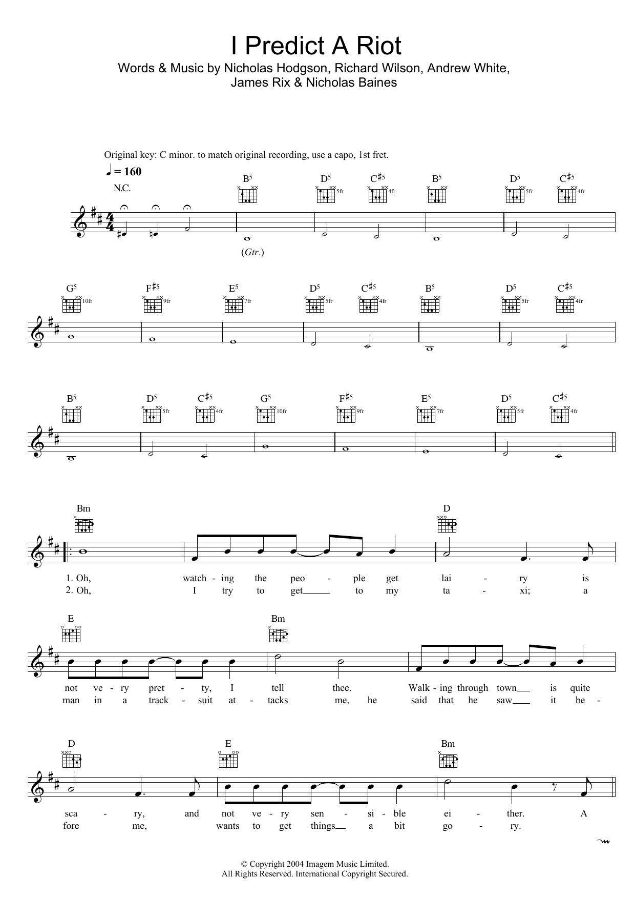 I Predict A Riot (Lead Sheet / Fake Book) von Kaiser Chiefs