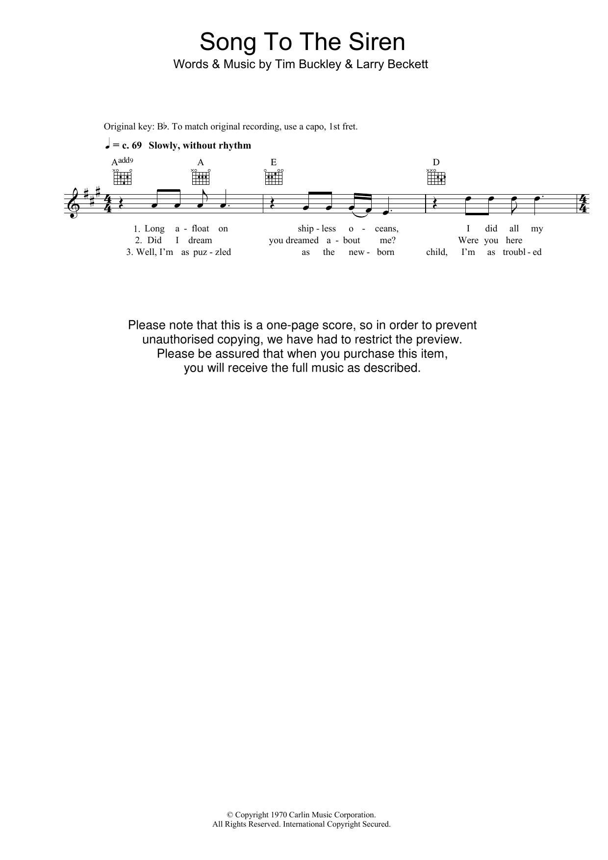 Song To The Siren (Lead Sheet / Fake Book) von Tim Buckley