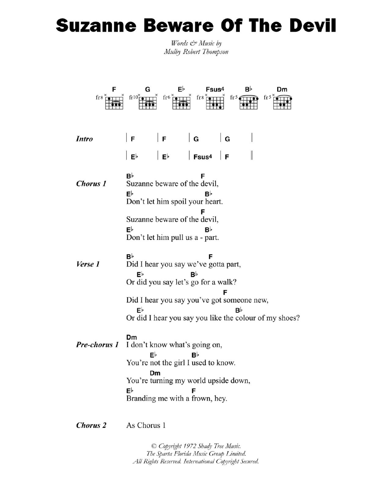 Suzanne Beware Of The Devil (Guitar Chords/Lyrics) von Dandy Livingstone