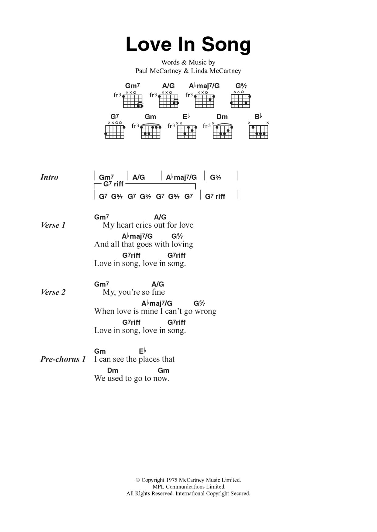 Love In Song (Guitar Chords/Lyrics) von Wings